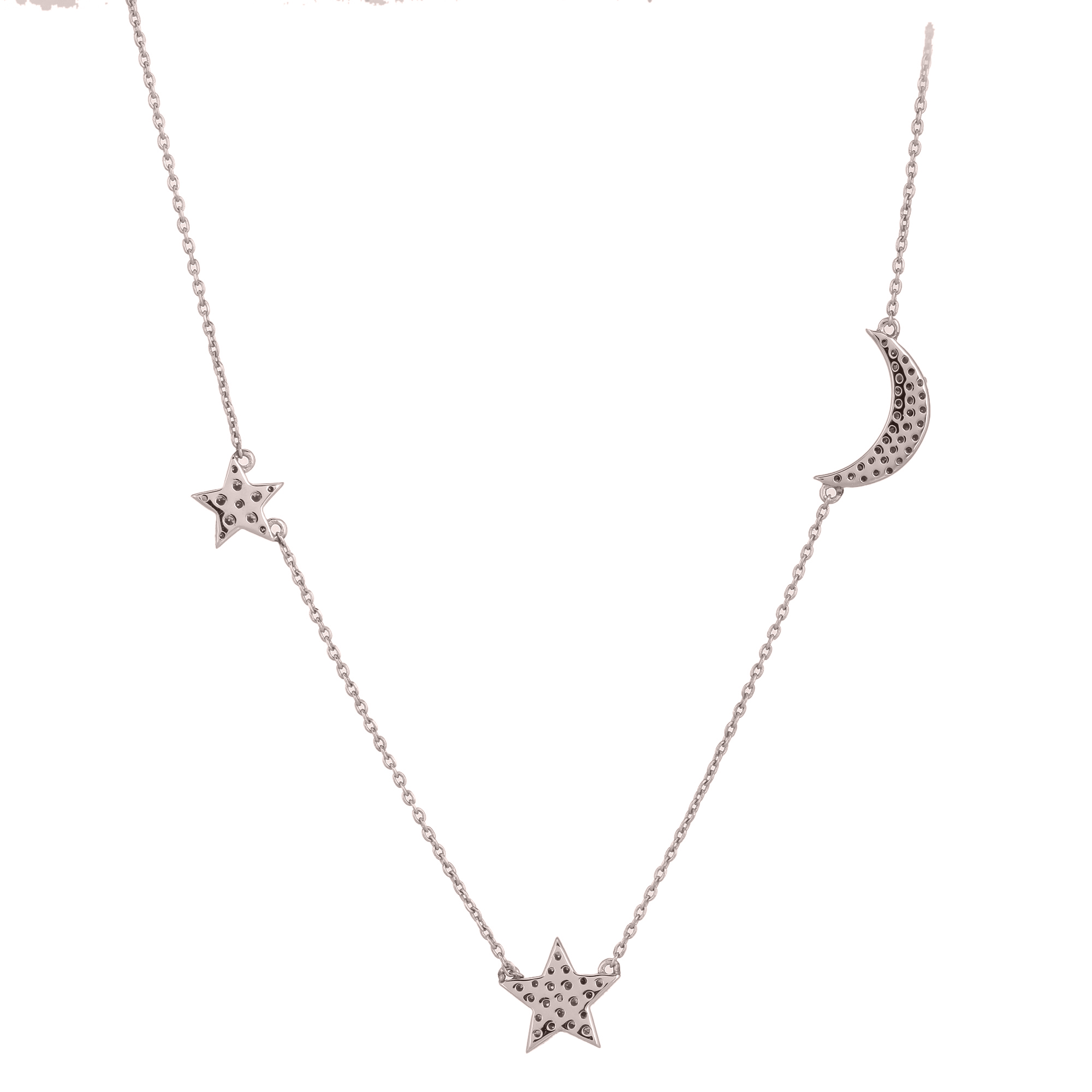 Sterling Silver Moon and Star Diamond Necklace