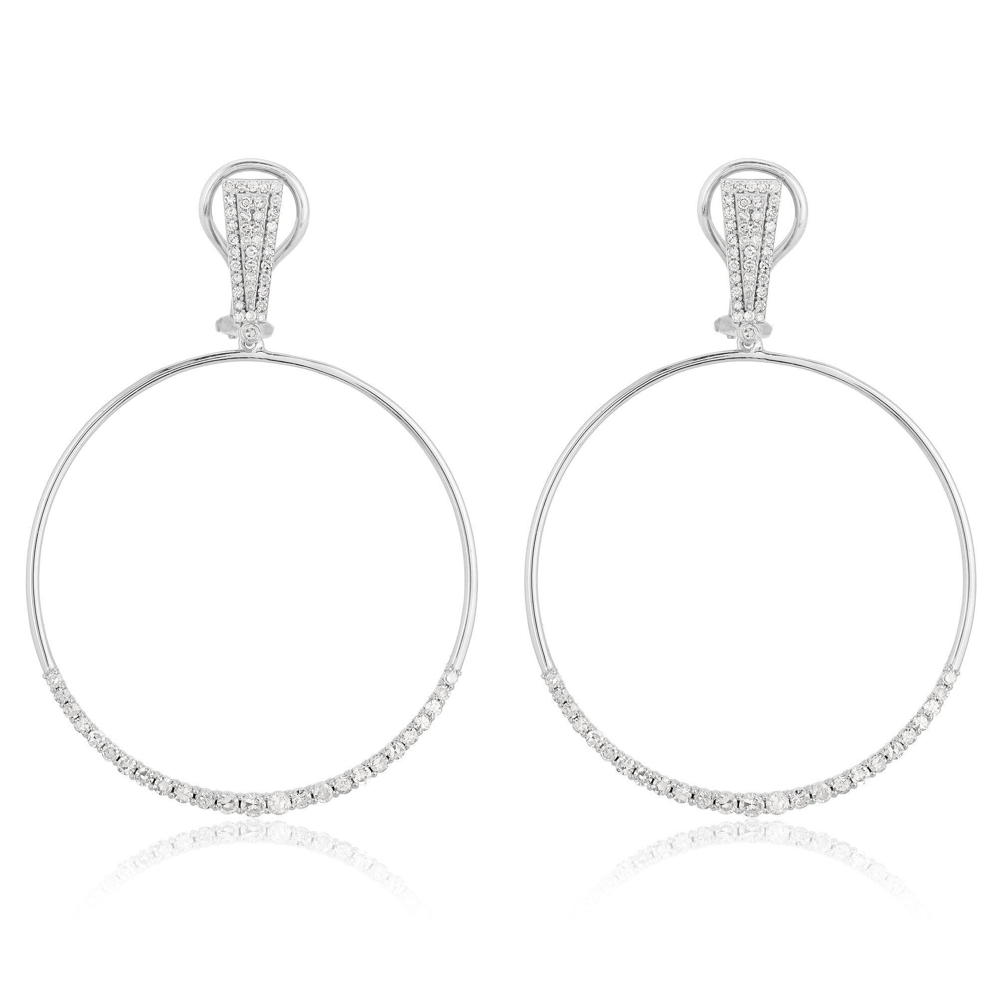 White Gold Round Circle Dangle Earrings