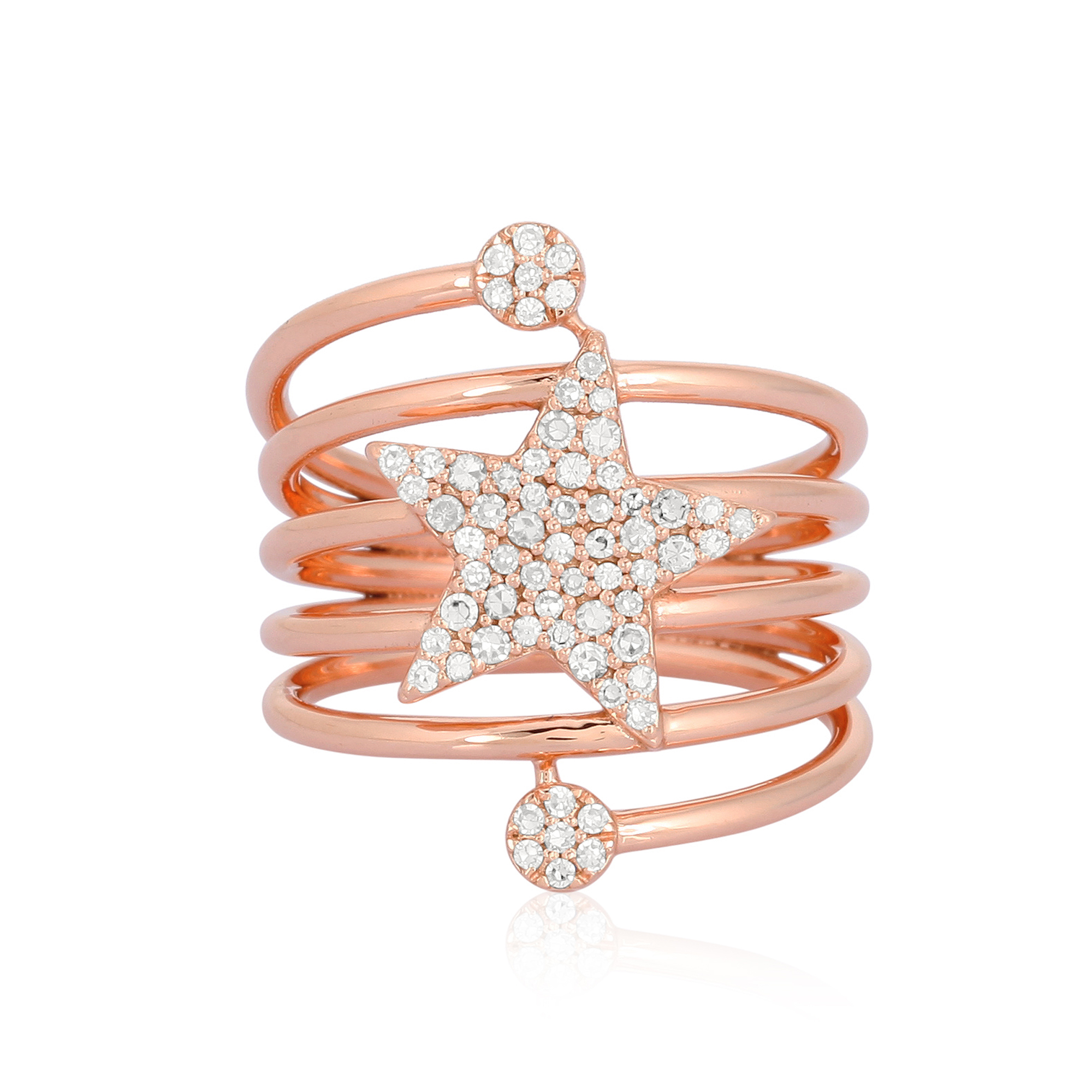Rose Gold Star Diamond Spiral Ring