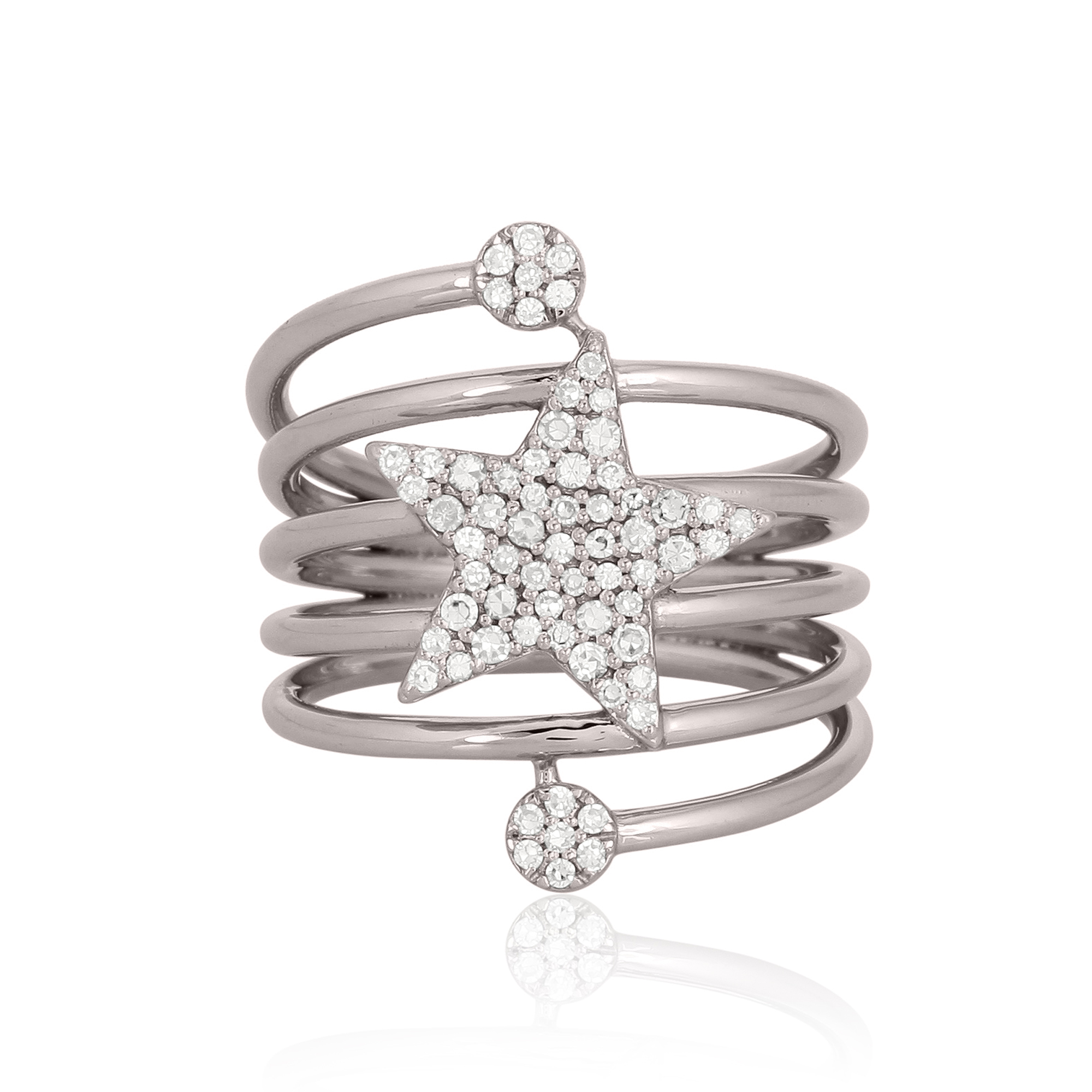 Sterling Silver Star Diamond Spiral Ring
