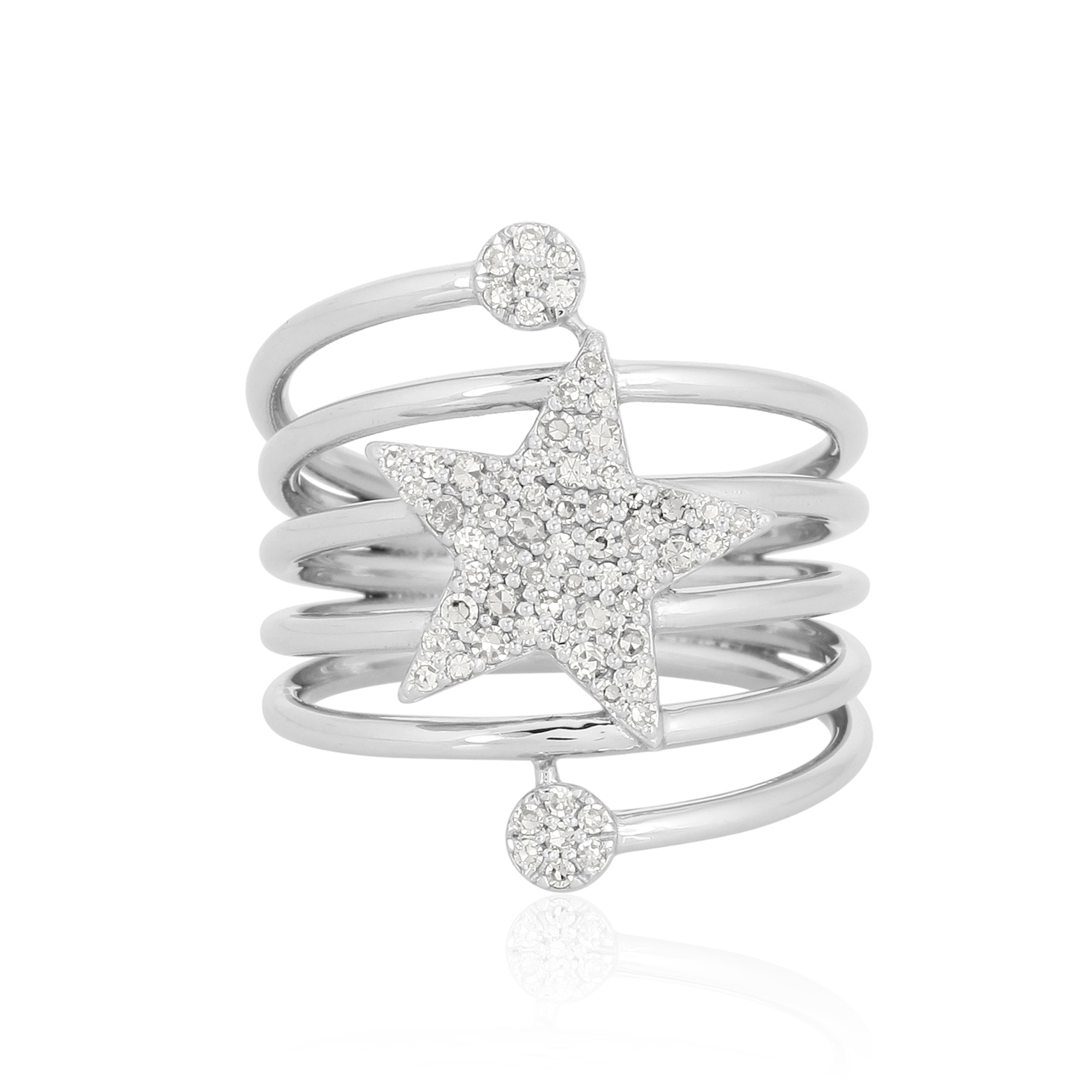 White Gold Star Diamond Spiral Ring
