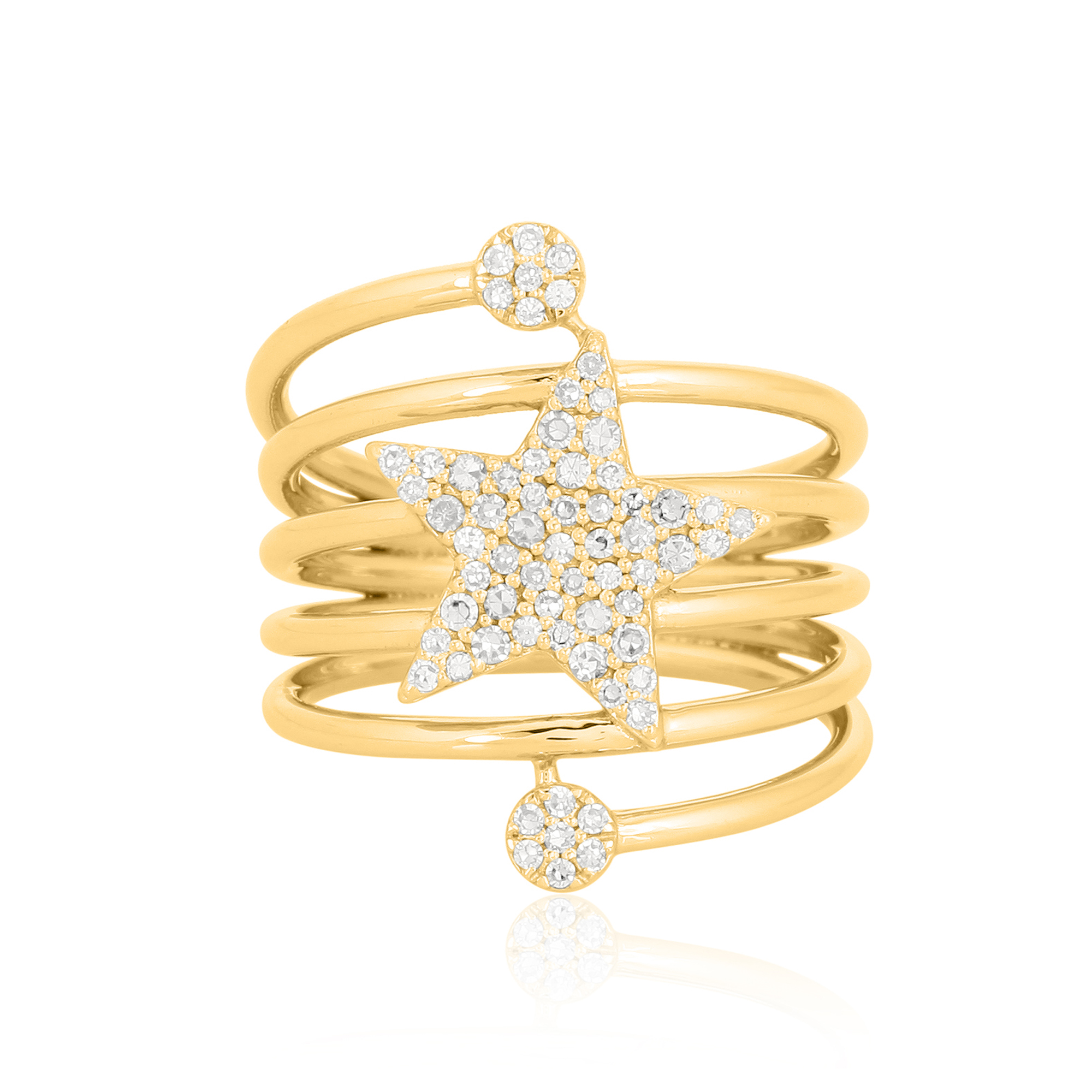 Yellow Gold Star Diamond Spiral Ring