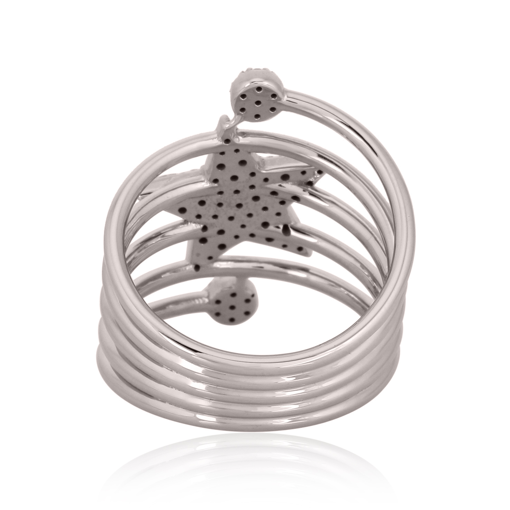 Sterling Silver Star Diamond Spiral Ring