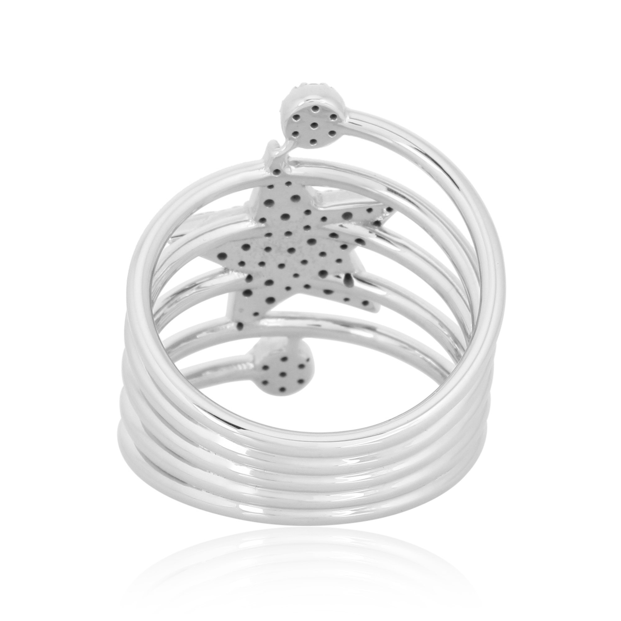 Sterling Silver Star Diamond Spiral Ring