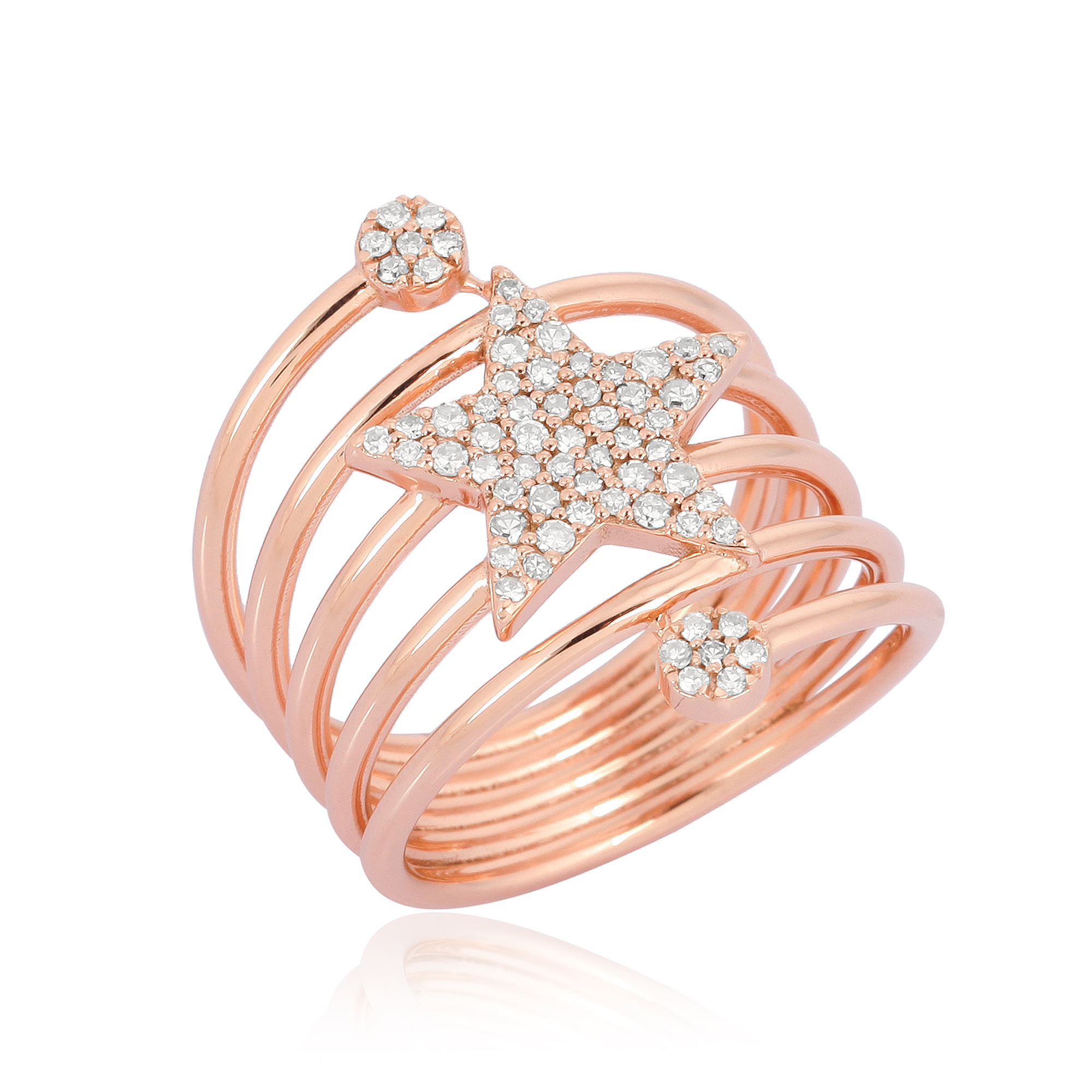 Sterling Silver Star Diamond Spiral Ring