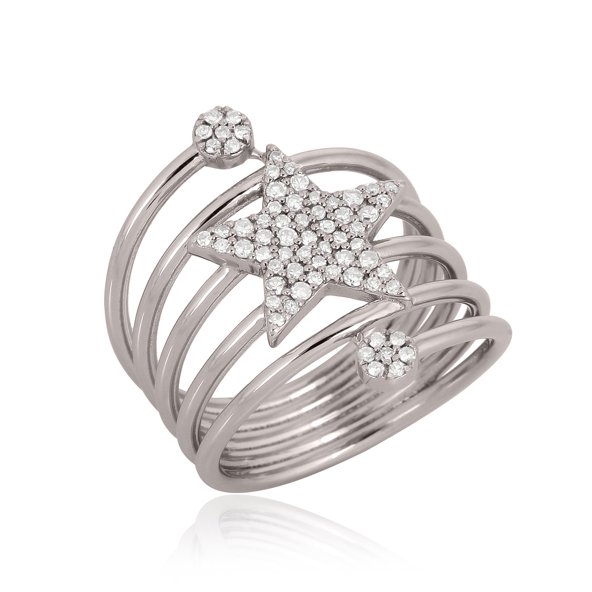 Sterling Silver Star Diamond Spiral Ring