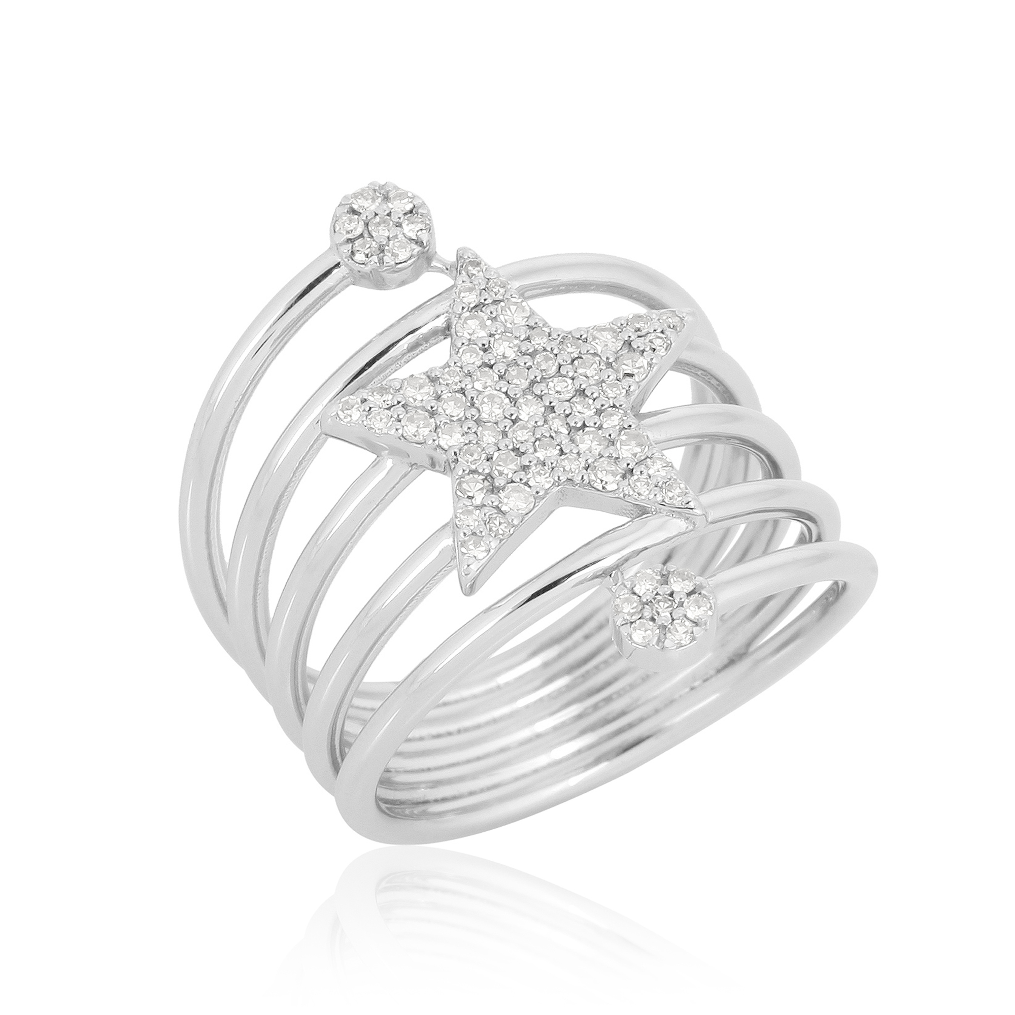 Sterling Silver Star Diamond Spiral Ring
