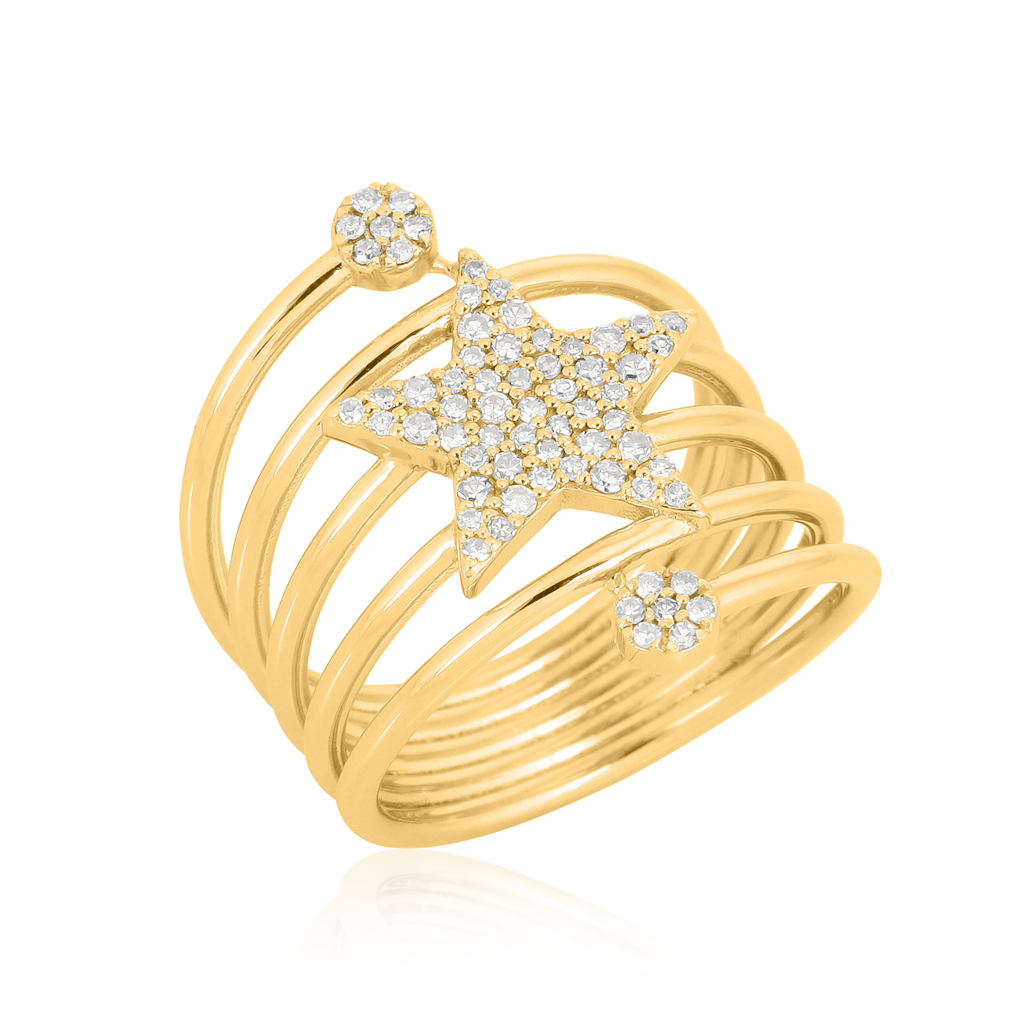Yellow Gold Star Diamond Spiral Ring