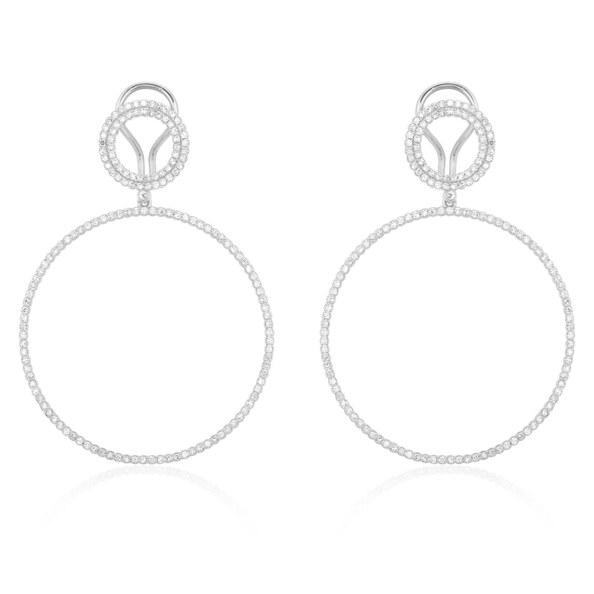 White Gold Diamond Circle Dangle Earrings