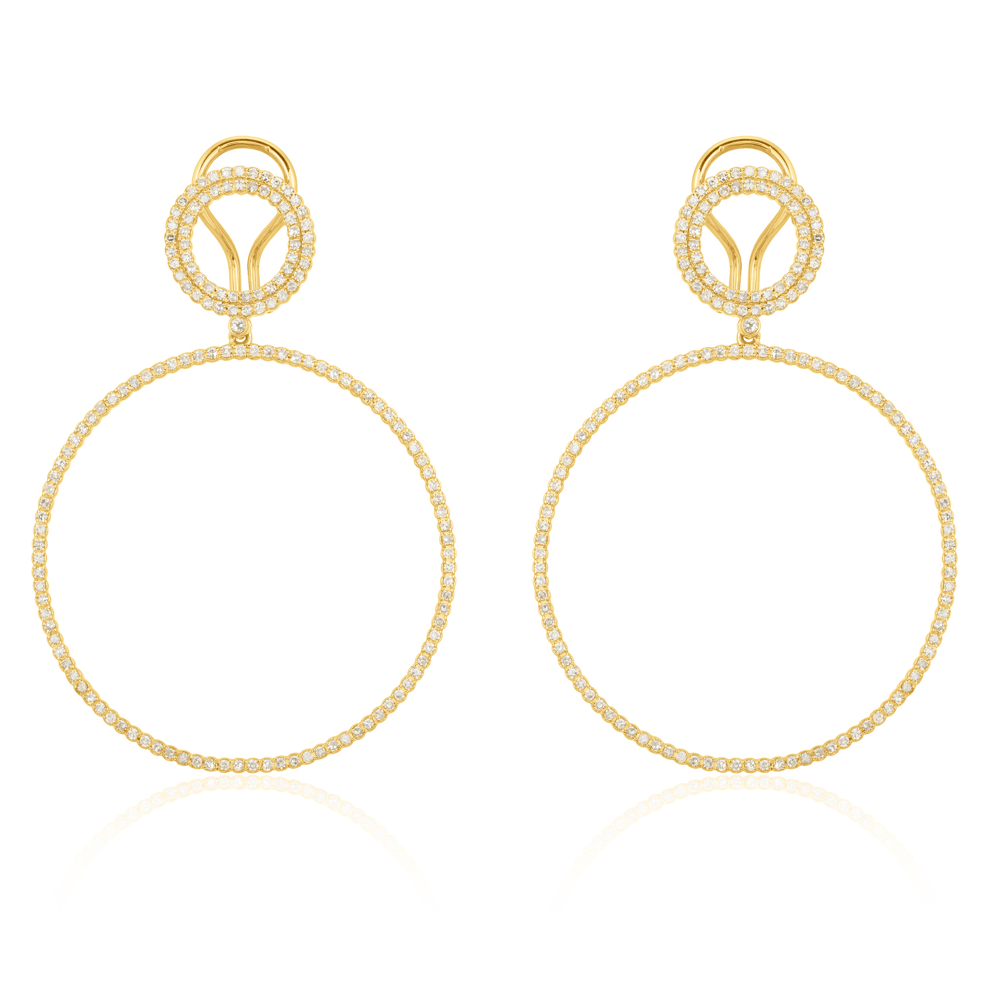 Yellow Gold Diamond Circle Dangle Earrings