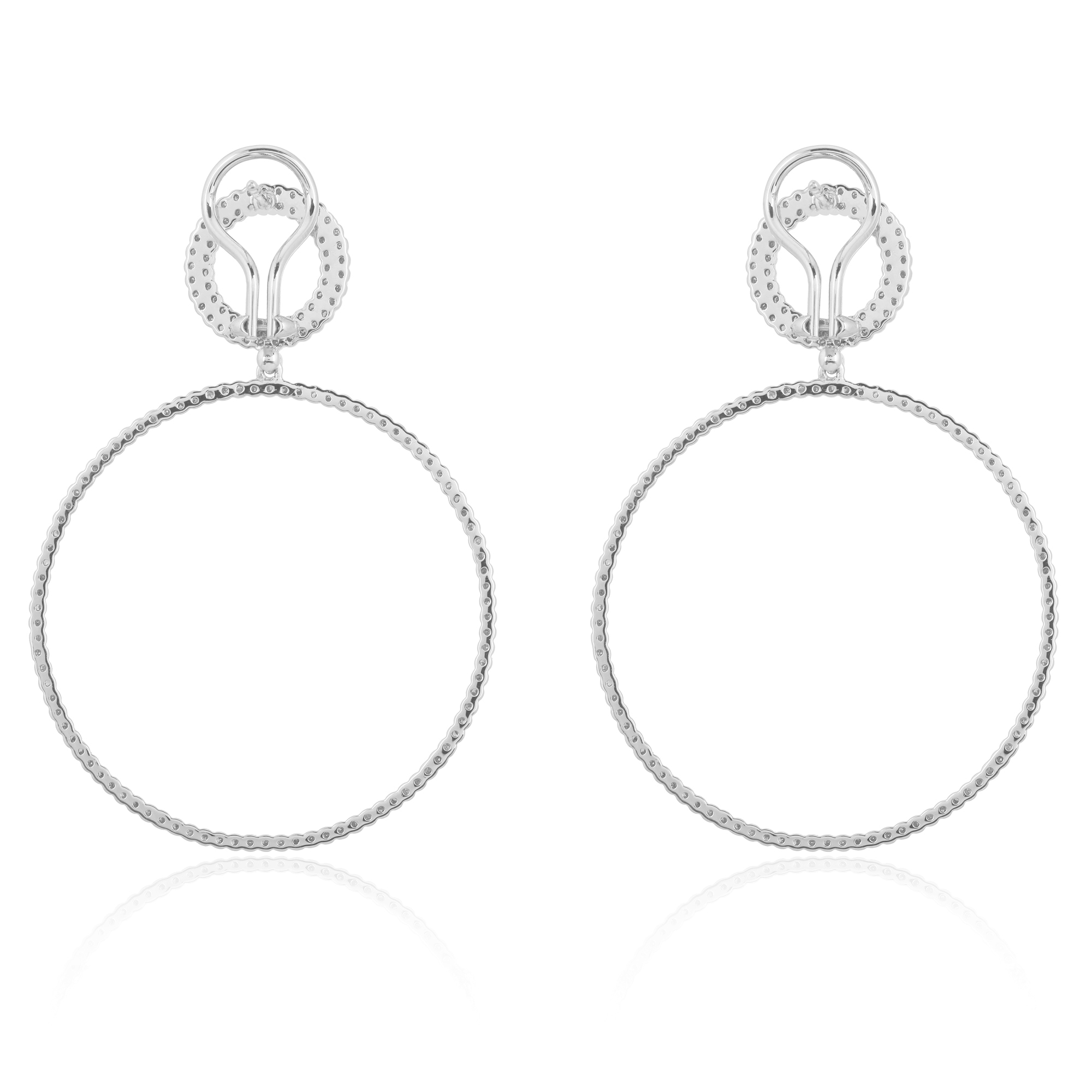 White Gold Diamond Circle Dangle Earrings
