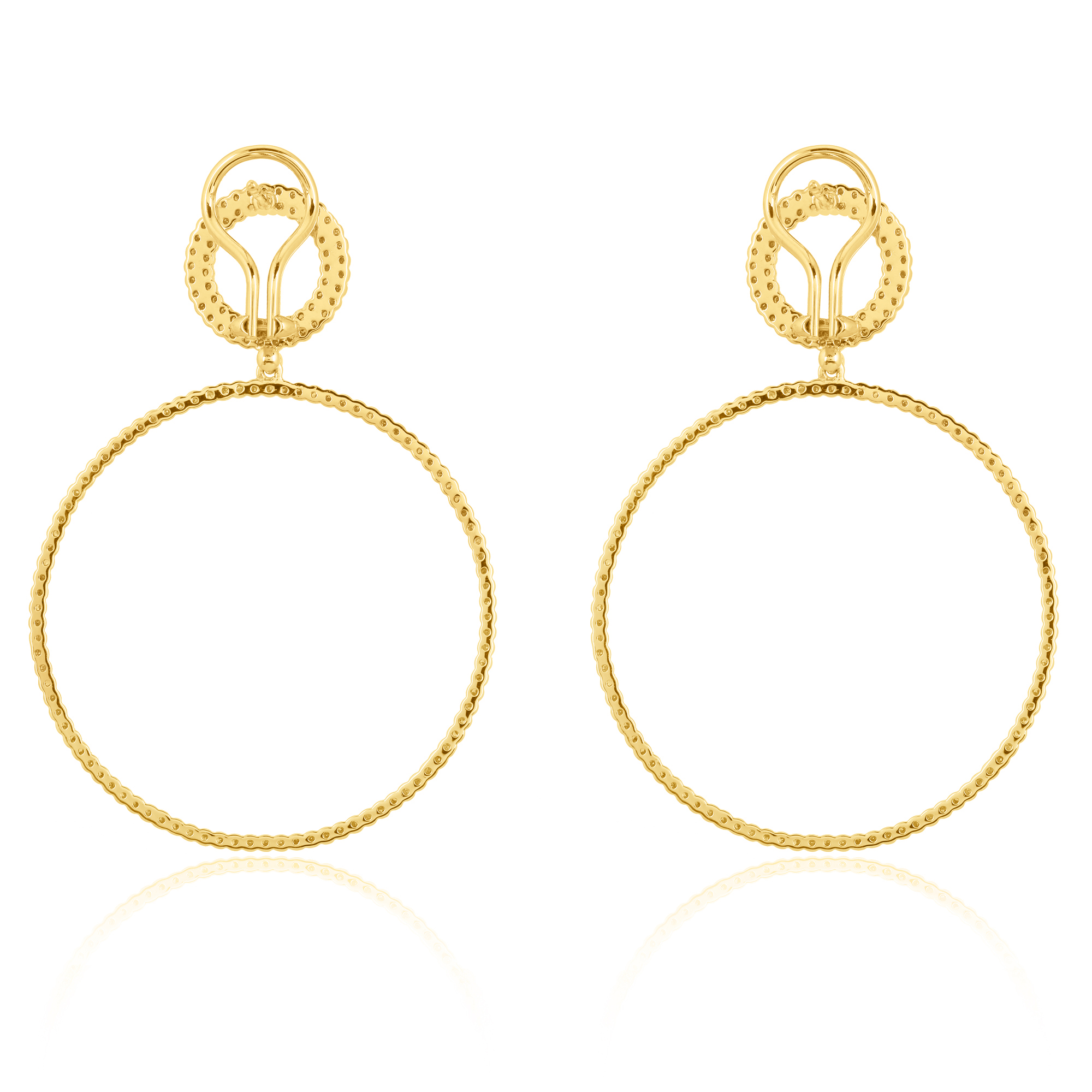 Yellow Gold Diamond Circle Dangle Earrings