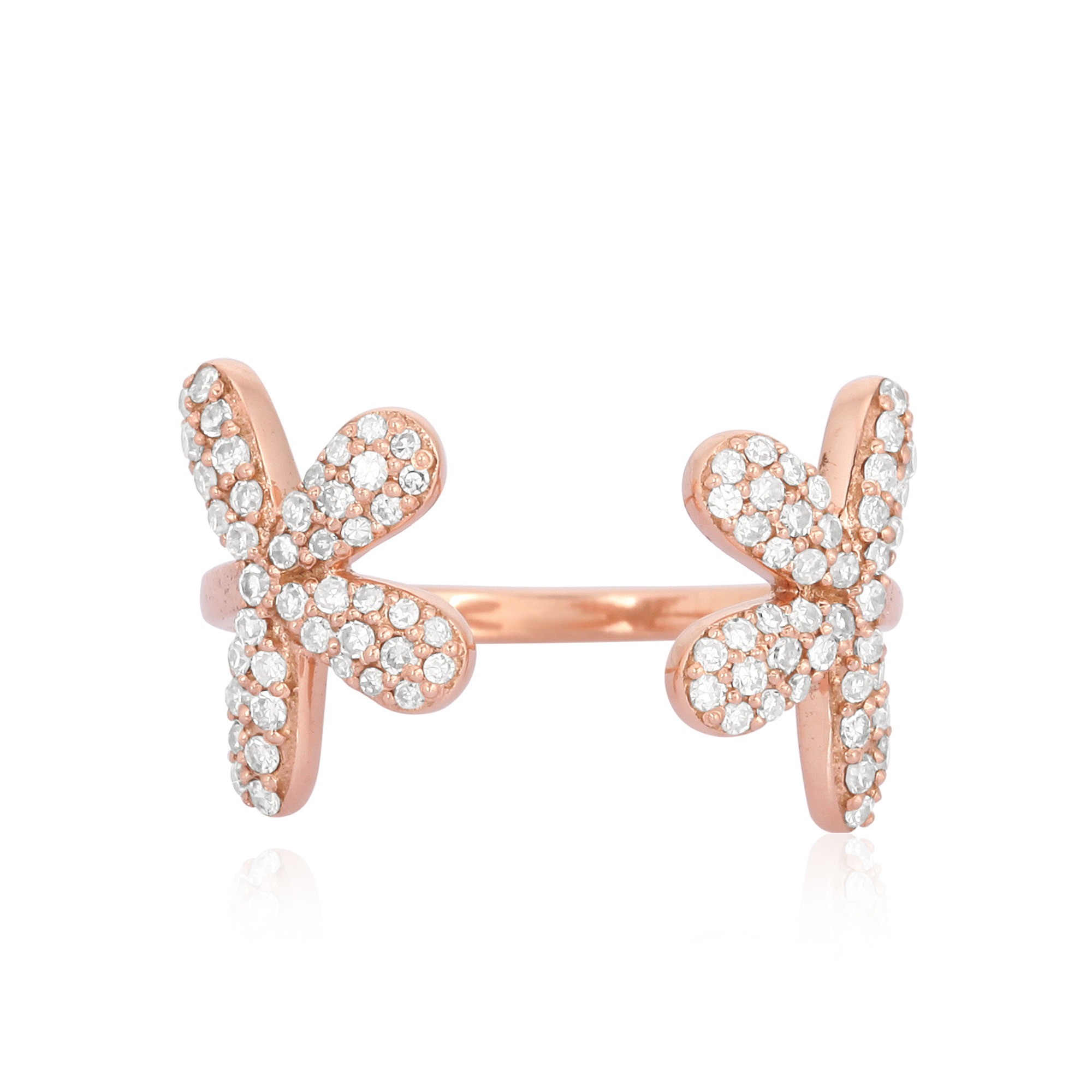 Rose Gold Classic Two Flower Gap Ring