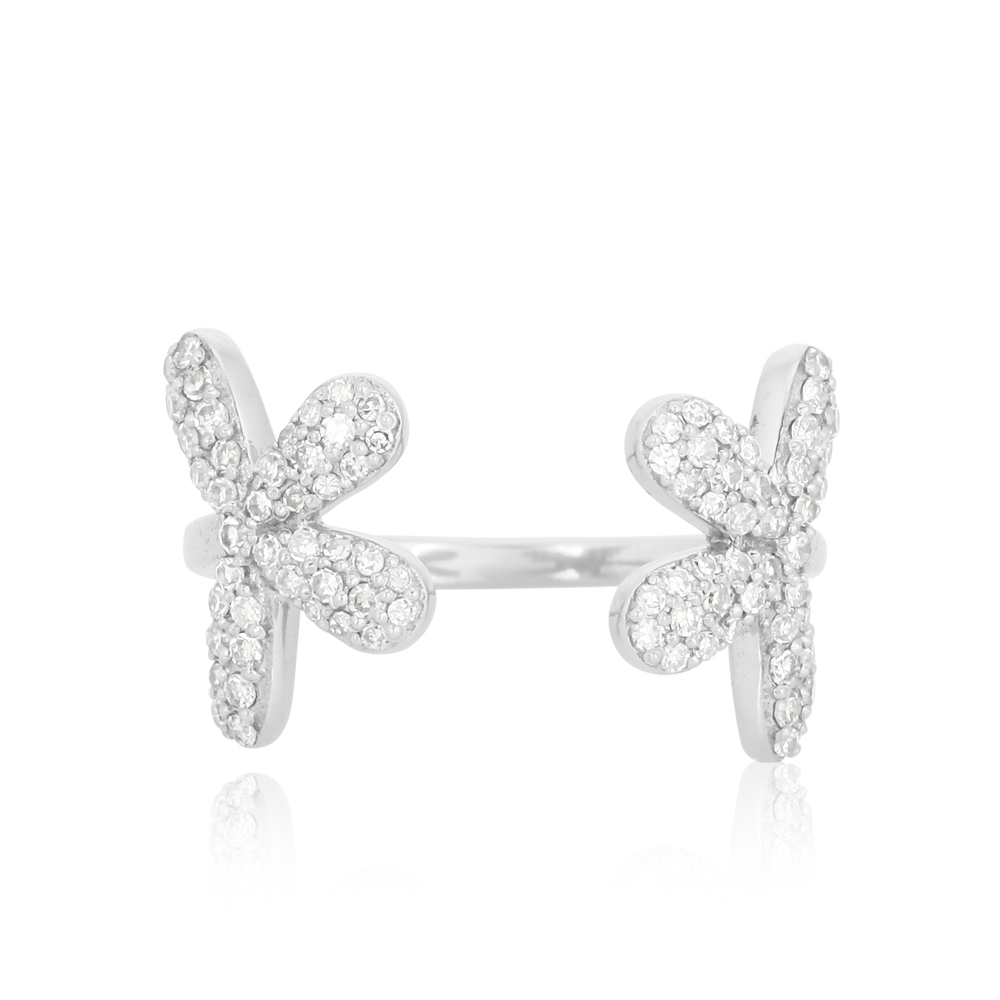 White Gold Classic Two Flower Gap Ring