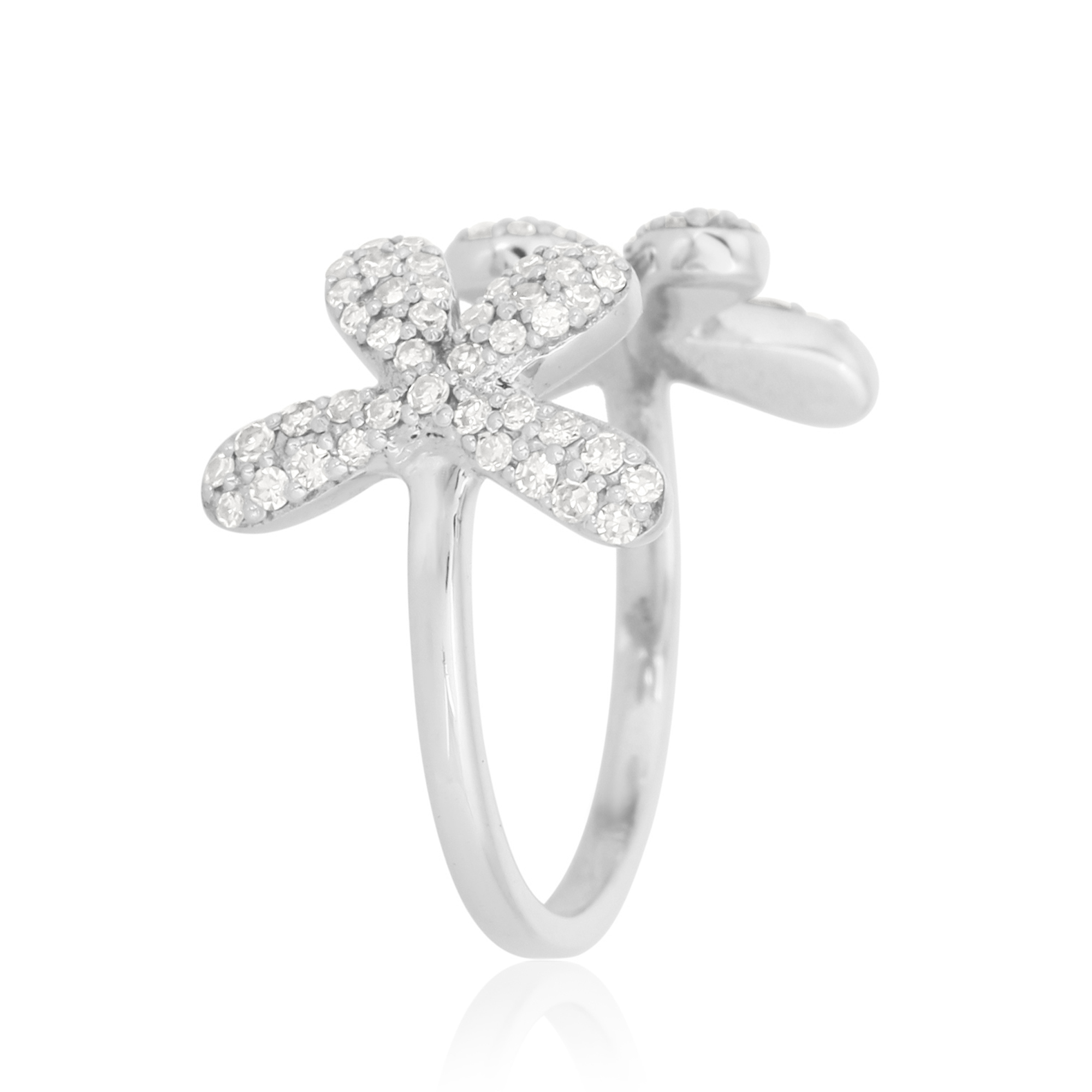 White Gold Classic Two Flower Gap Ring