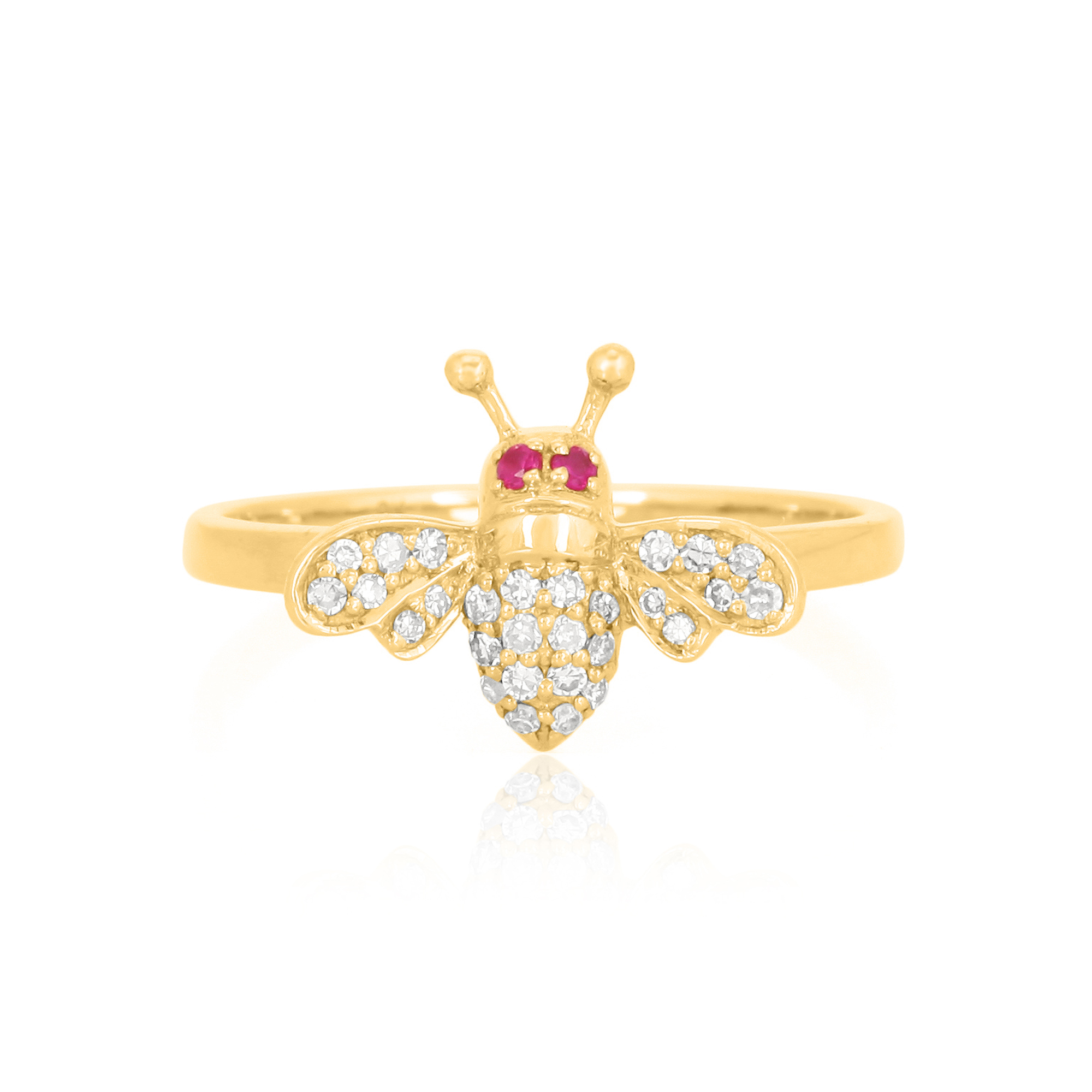Yellow Gold old Honey Bee Diamond Ring with Ruby Eyes