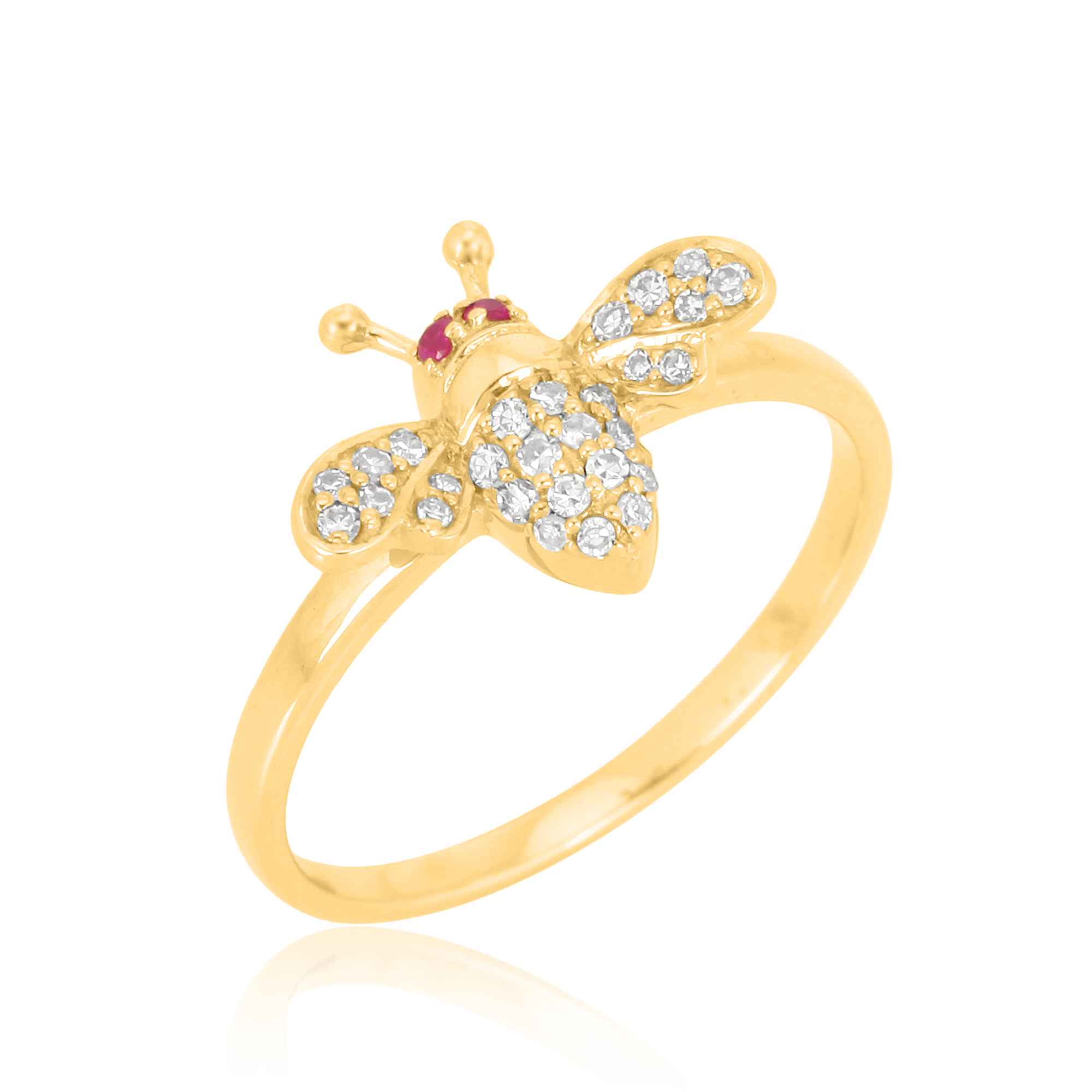 Yellow Gold old Honey Bee Diamond Ring with Ruby Eyes