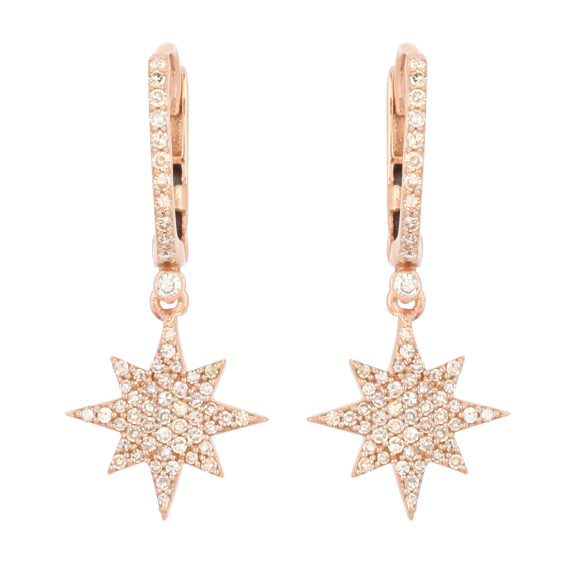 Rose Gold Hanging Bursting Star Diamond Earrings