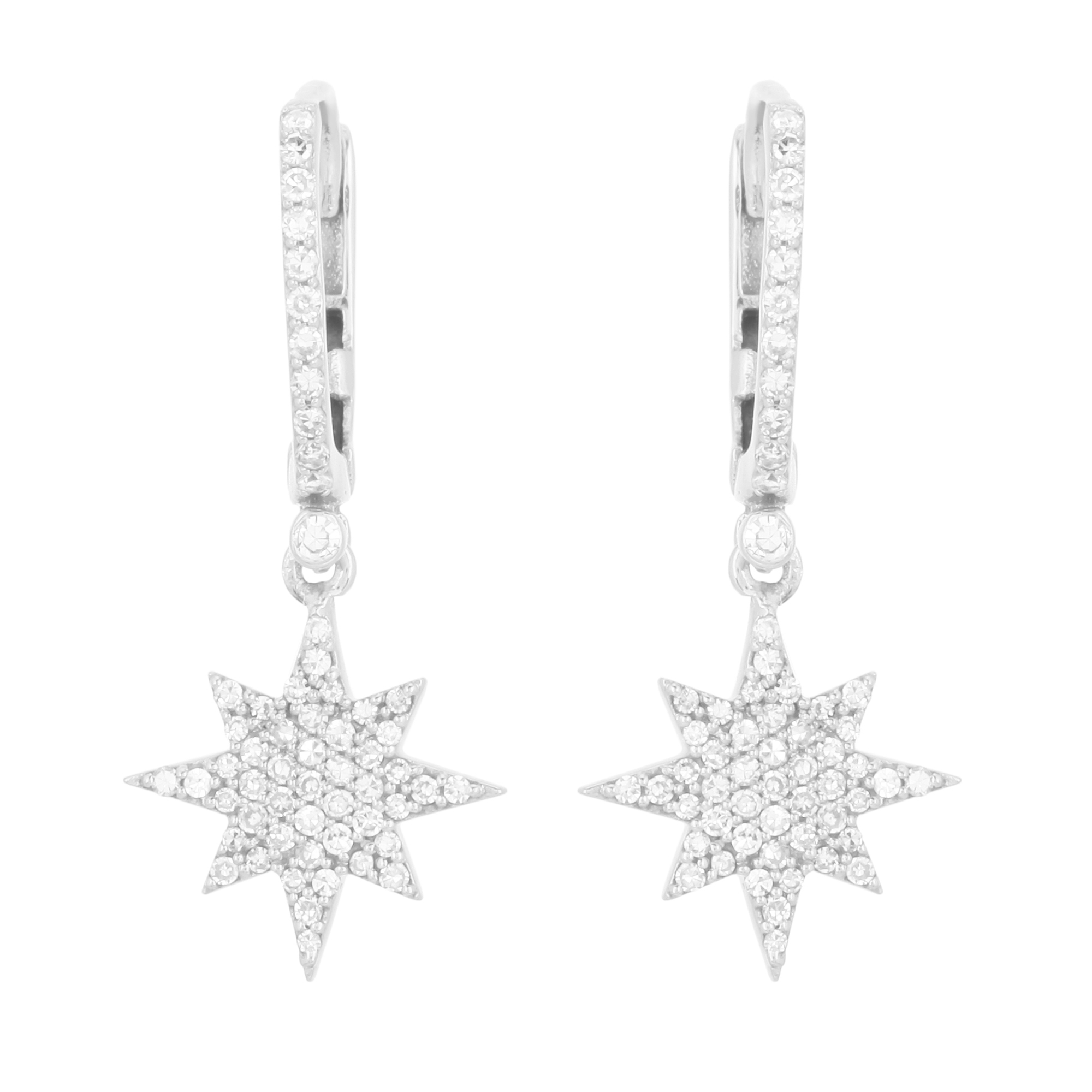 White Gold Hanging Bursting Star Diamond Earrings