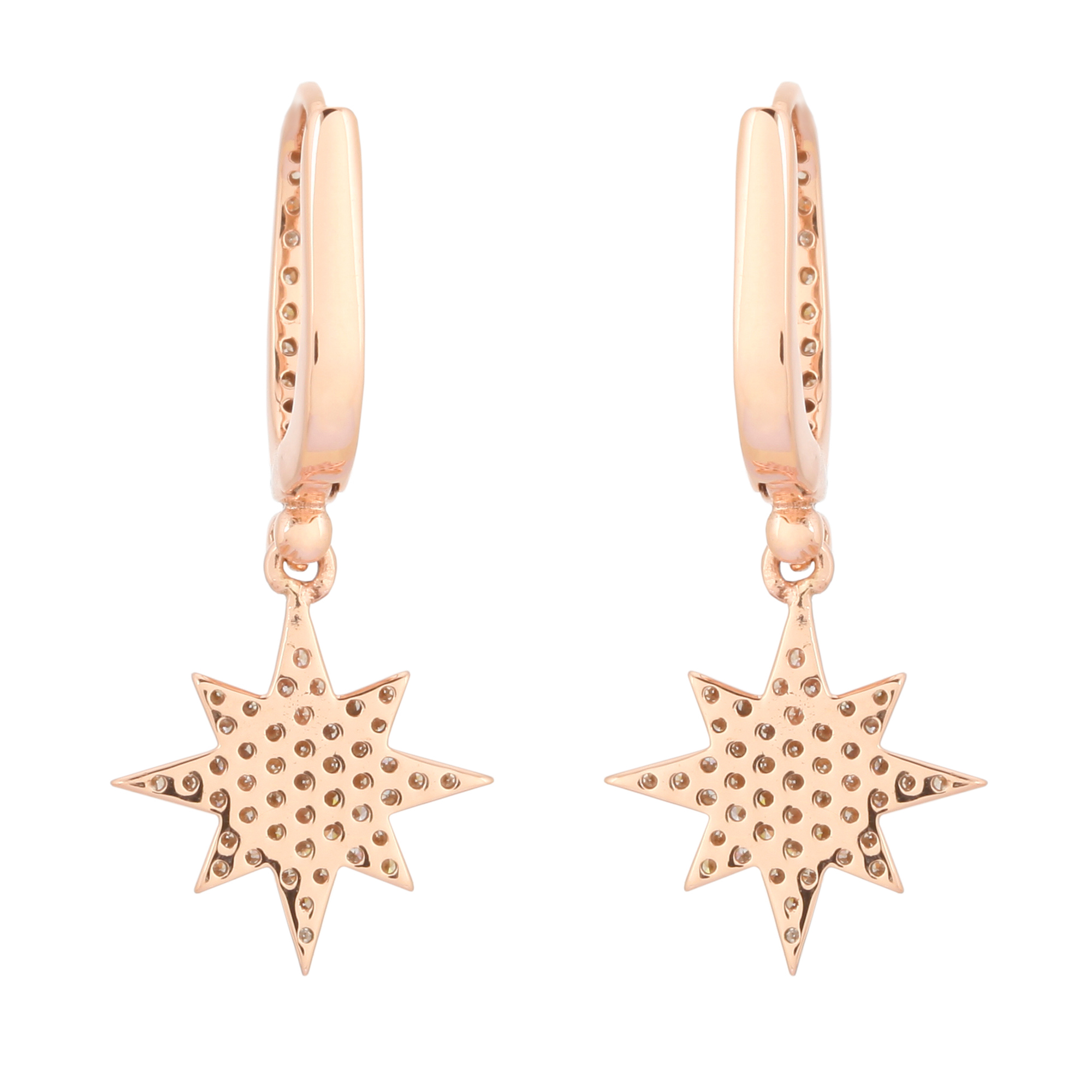 Rose Gold Hanging Bursting Star Diamond Earrings