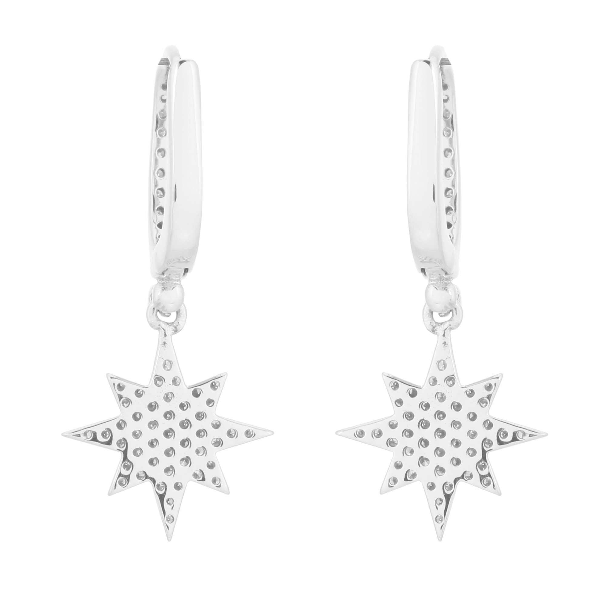White Gold Hanging Bursting Star Diamond Earrings
