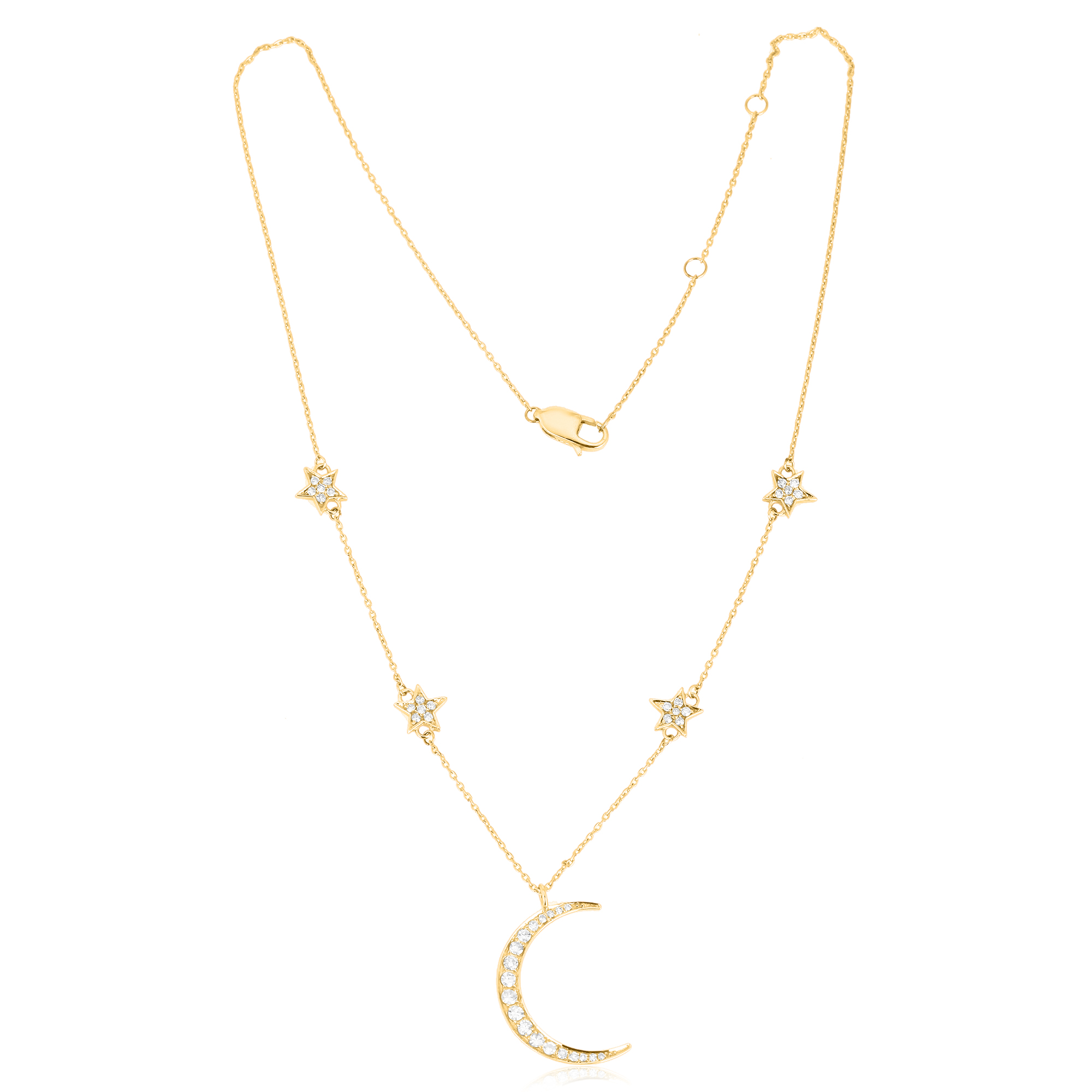 Yellow Gold Star and Moon Charm Diamond Necklace