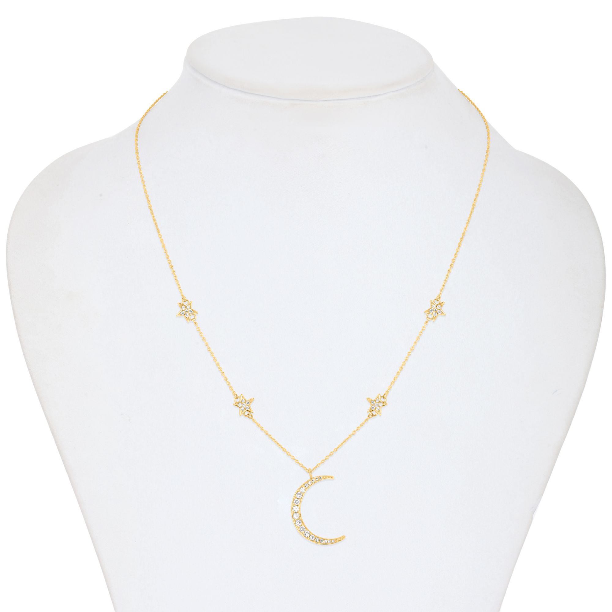 Yellow Gold Star and Moon Charm Diamond Necklace