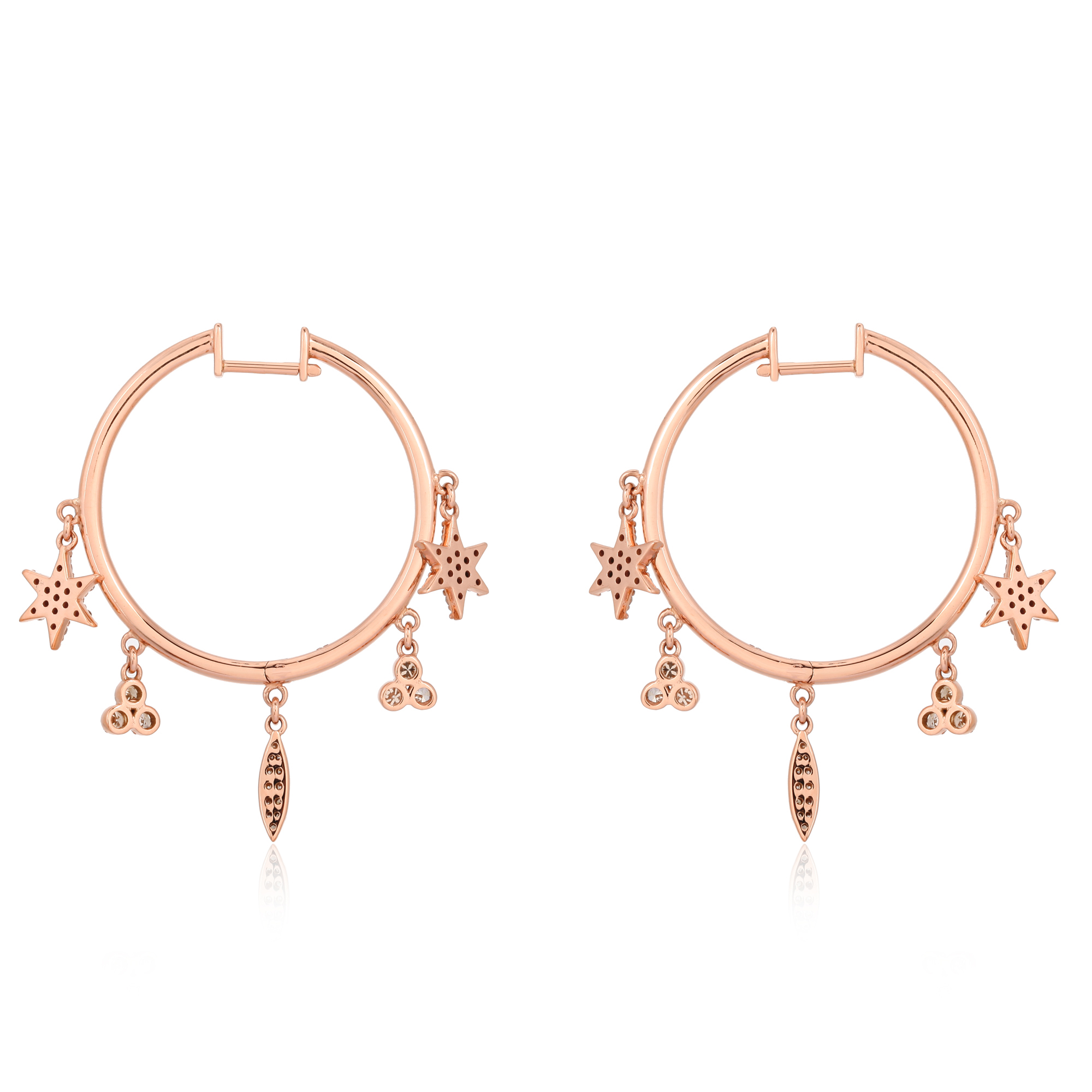 Rose Gold Hoops With Multiple Hanging Diamond Charms
