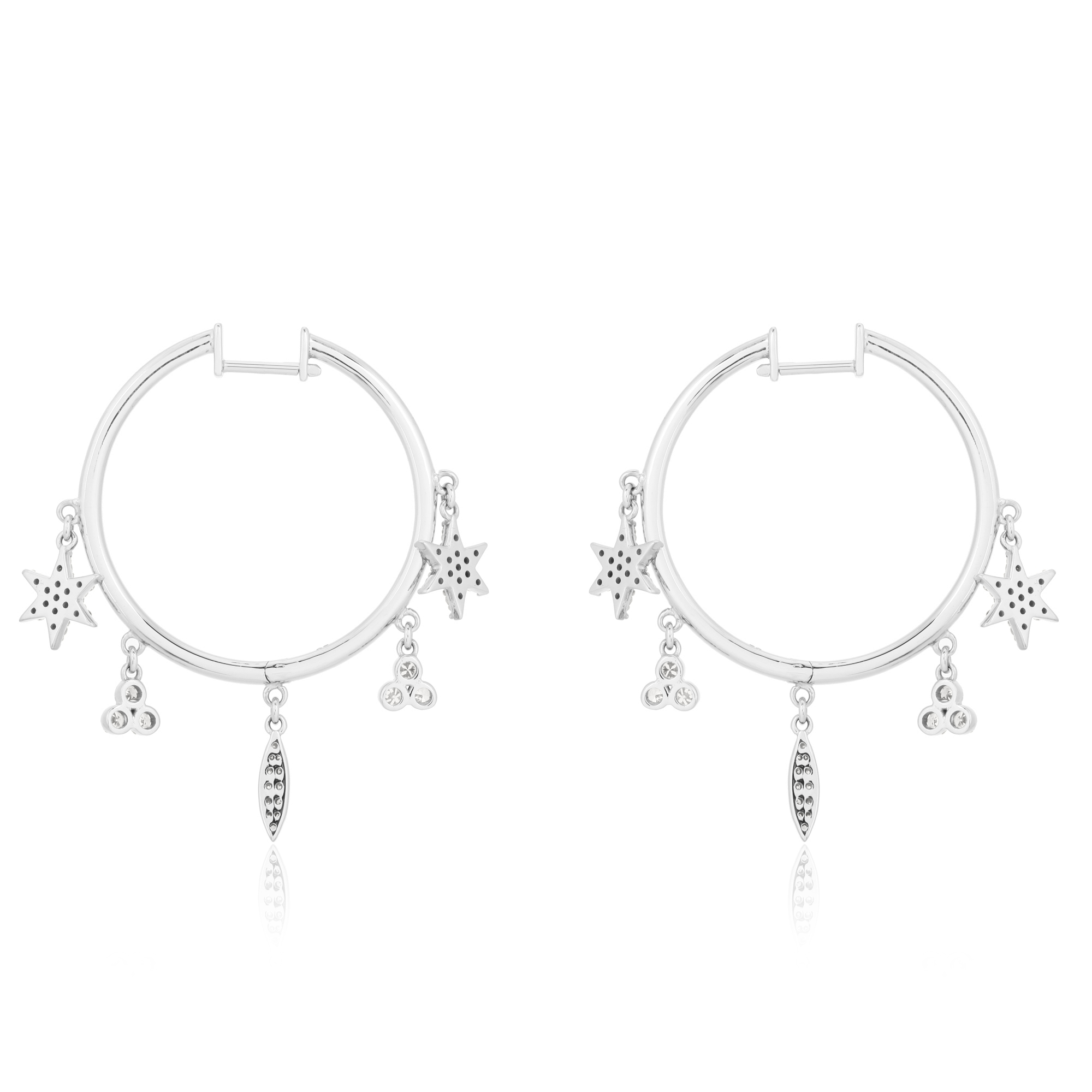 White Gold Hoops With Multiple Hanging Diamond Charms