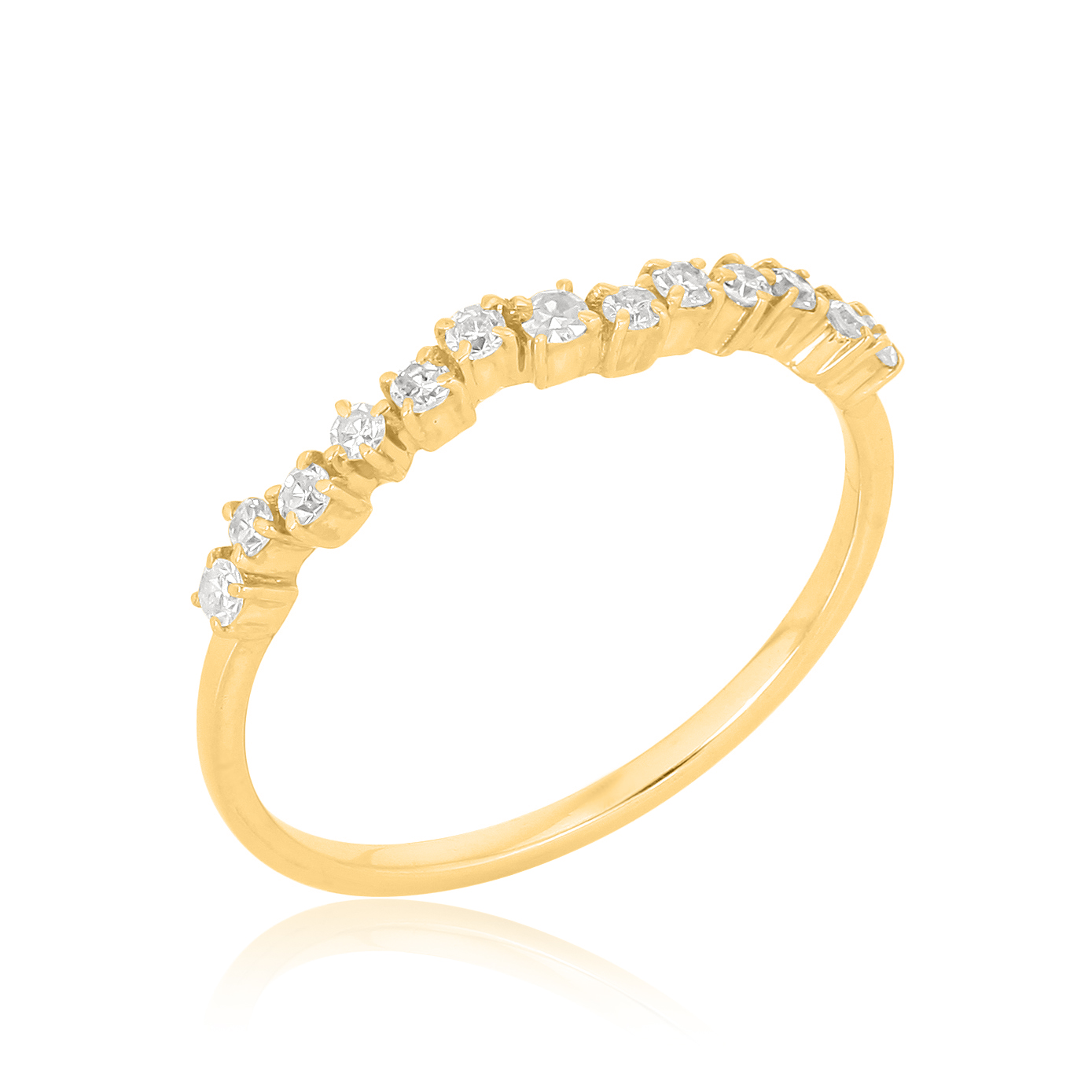 Yellow Gold Single Band Ring Studded With Diamonds