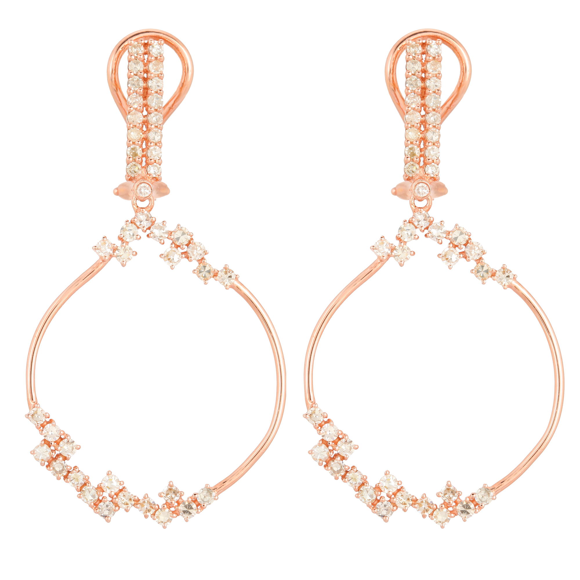 Rose Gold Sprinkling Diamond Dangle Earrings