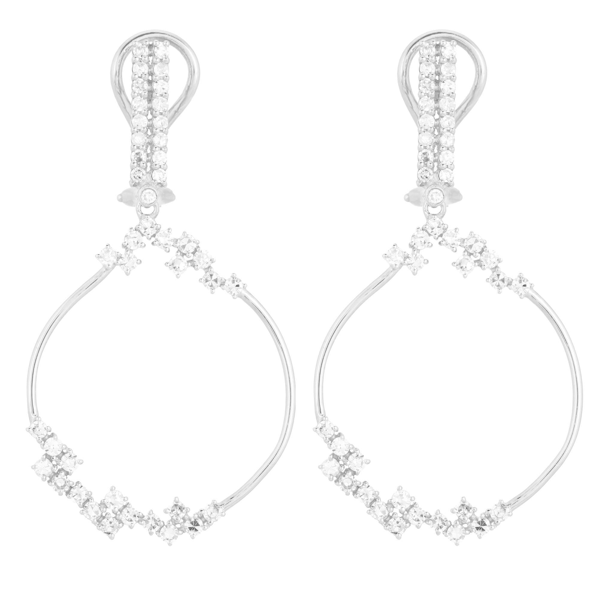White Gold Sprinkling Diamond Dangle Earrings