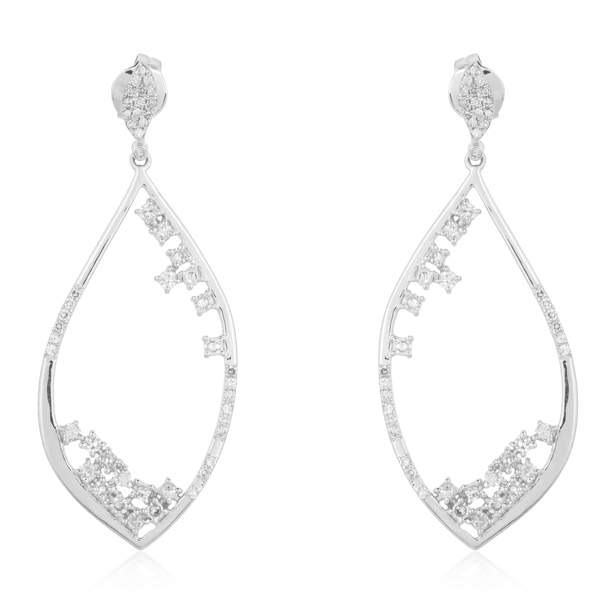 White Gold Sprinkling Diamond Dangle Earrings