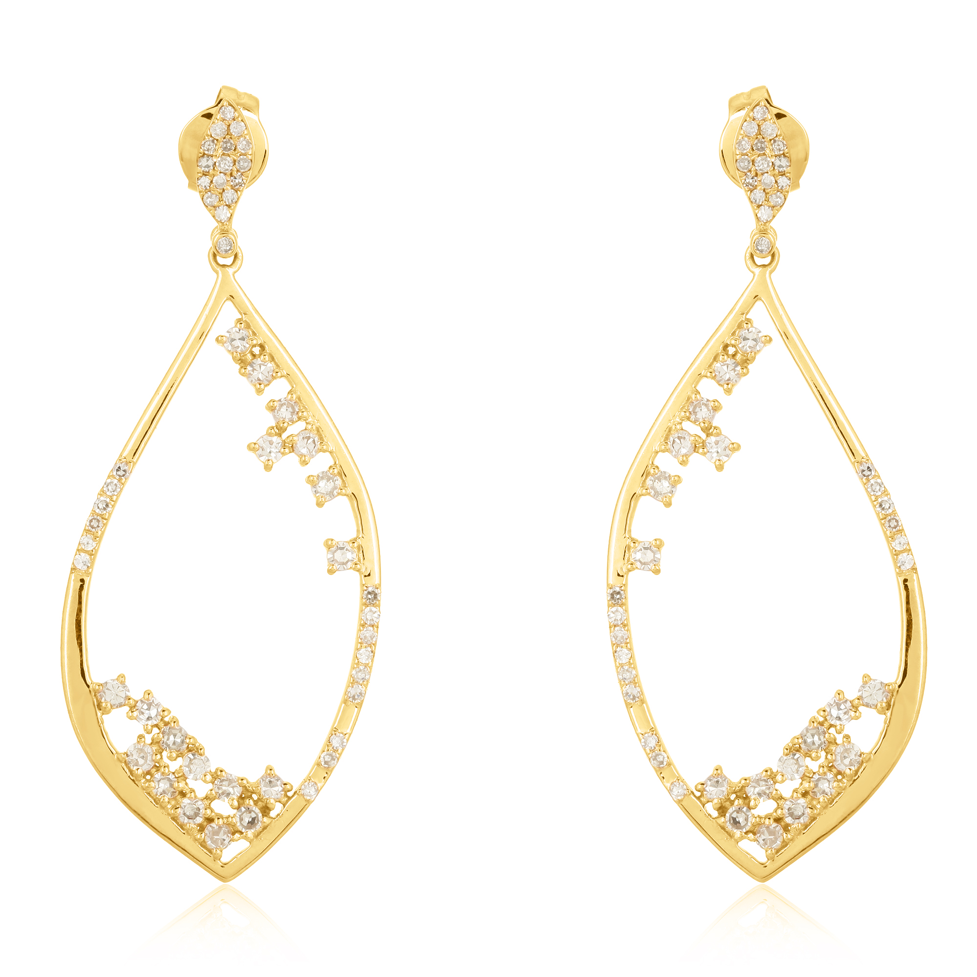 Yellow Gold Sprinkling Diamond Dangle Earrings