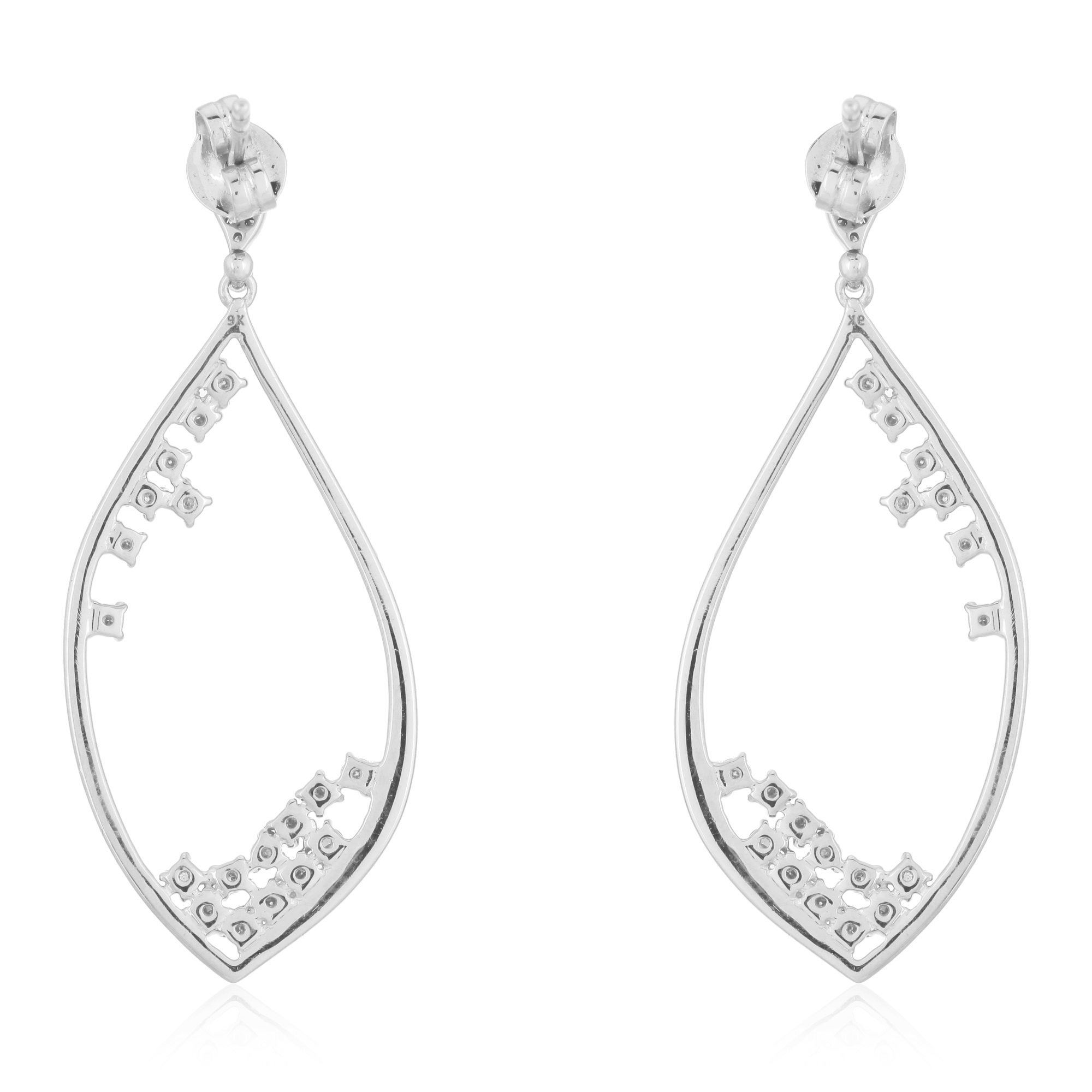 White Gold Sprinkling Diamond Dangle Earrings