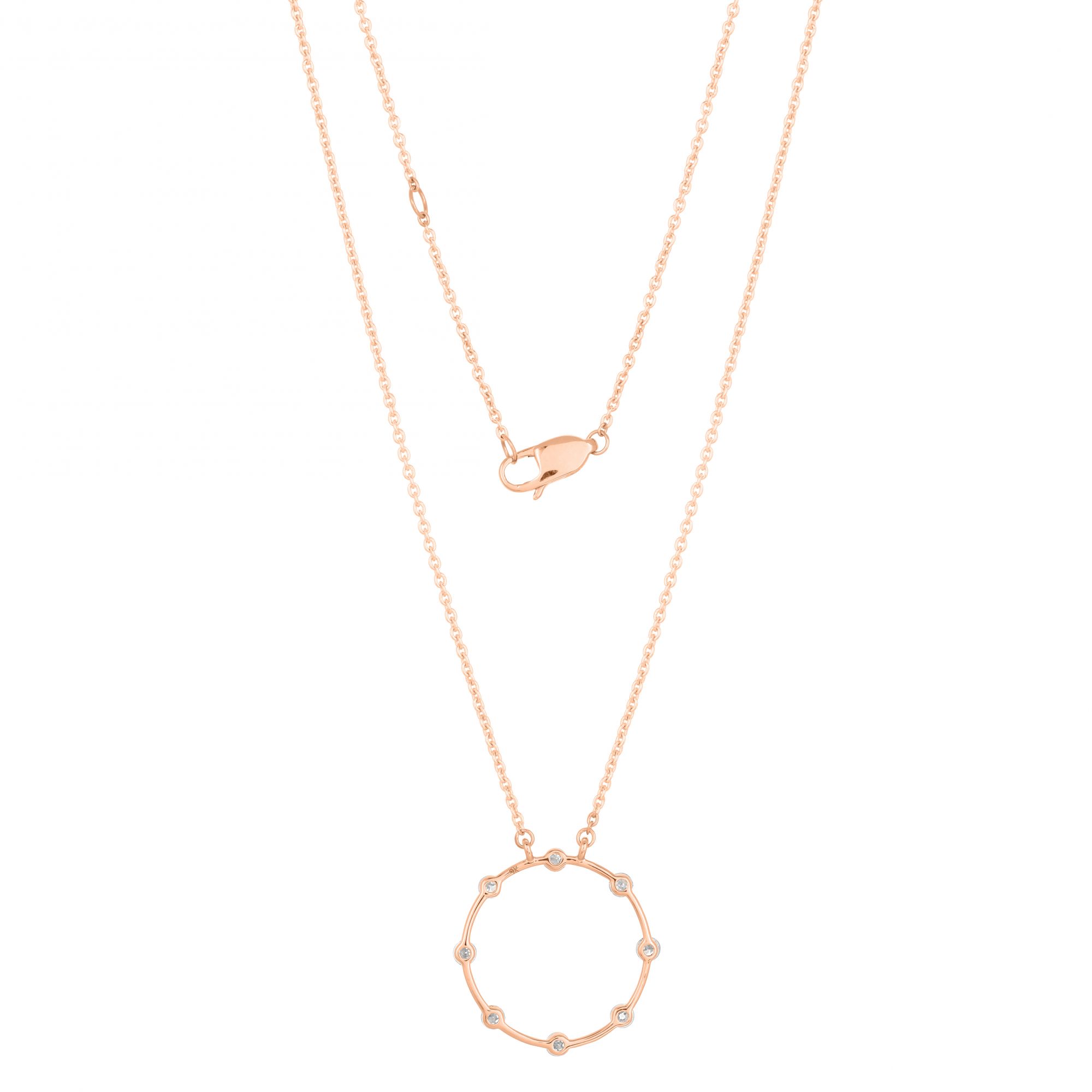 Rose Gold Circle Diamond Pendant with Chain
