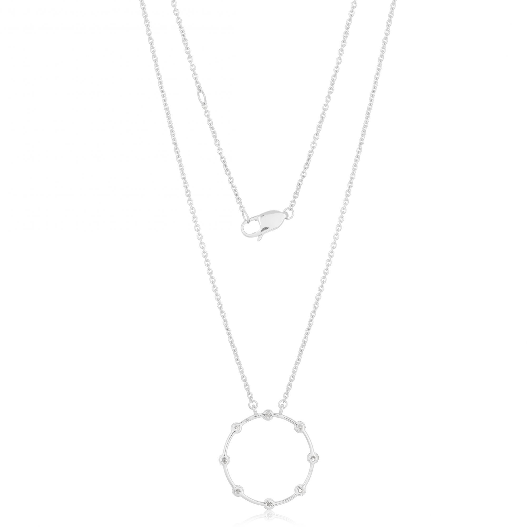 White Gold Circle Diamond Pendant with Chain