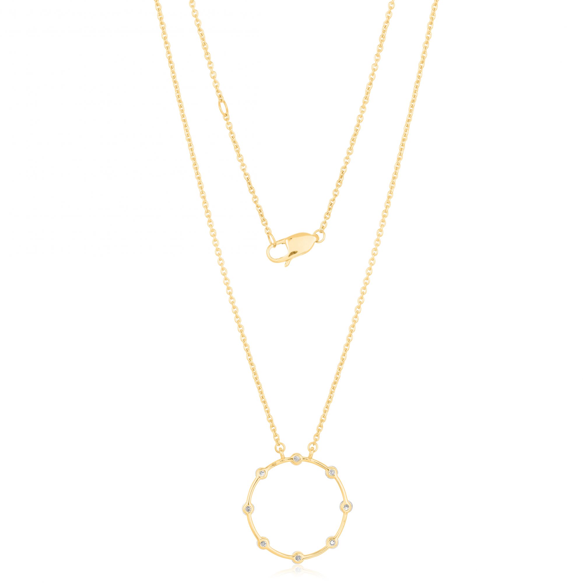 Yellow Gold Circle Diamond Pendant with Chain