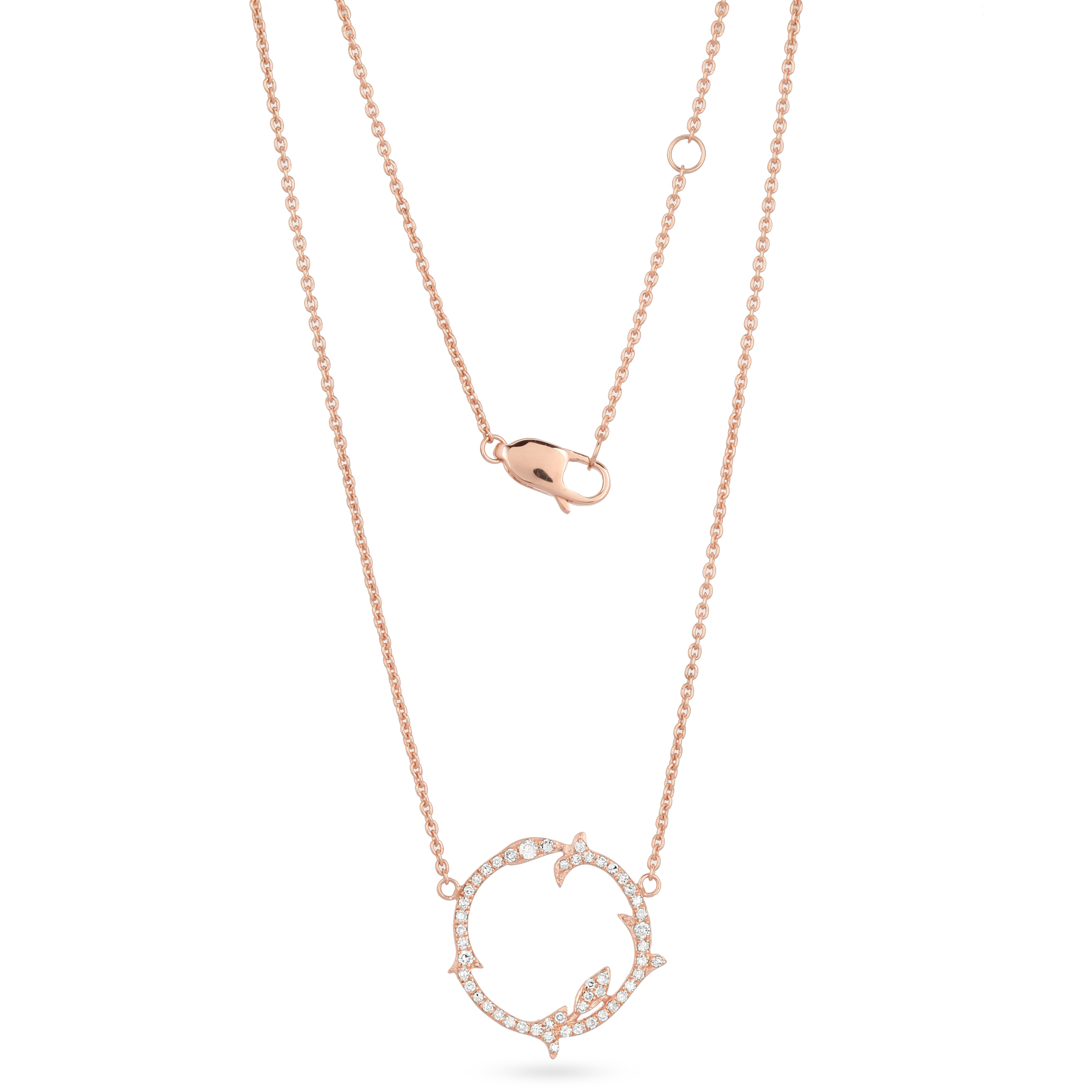 Rose Gold Circle and leaf Diamond Pendant with Chain