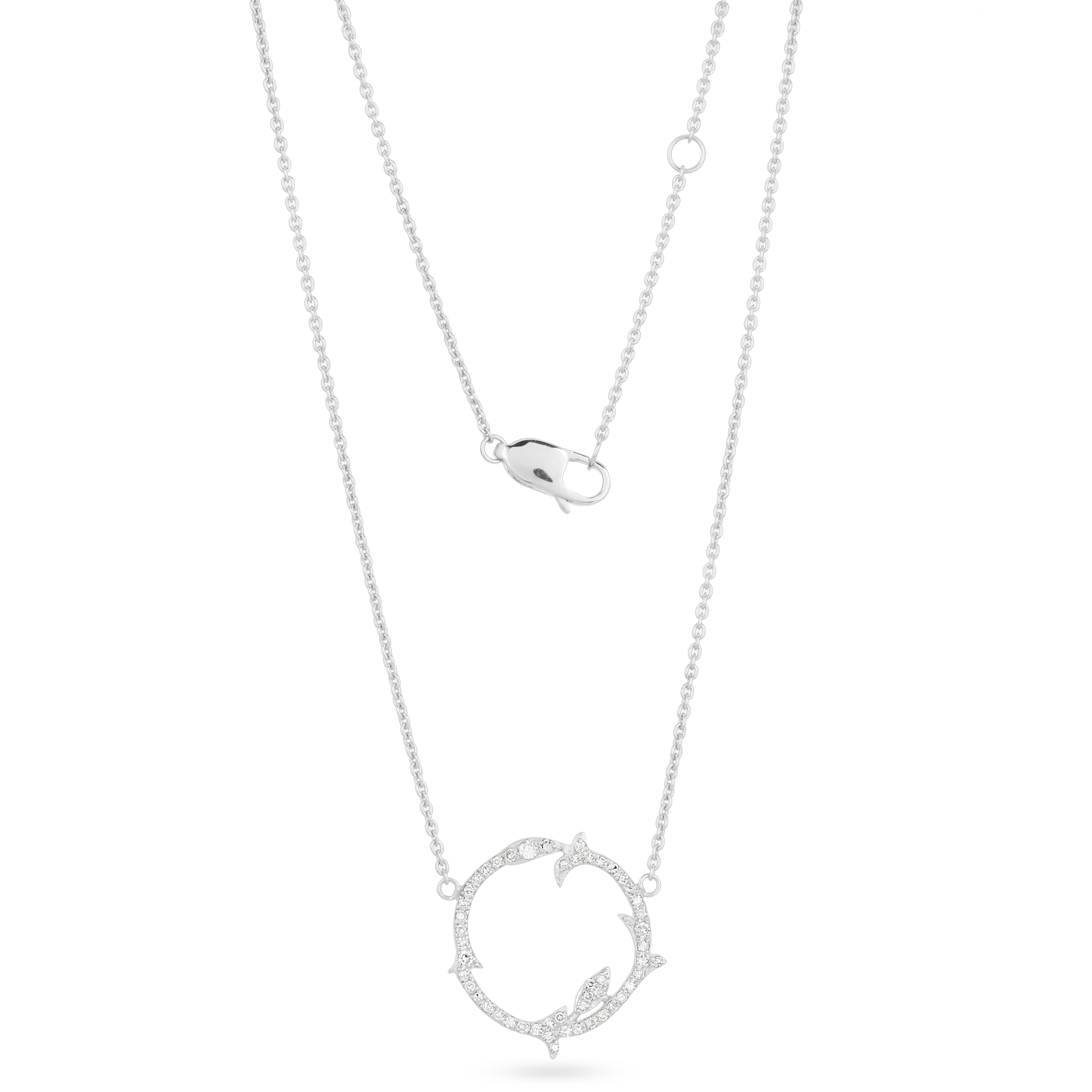 White Gold Circle and leaf Diamond Pendant with Chain