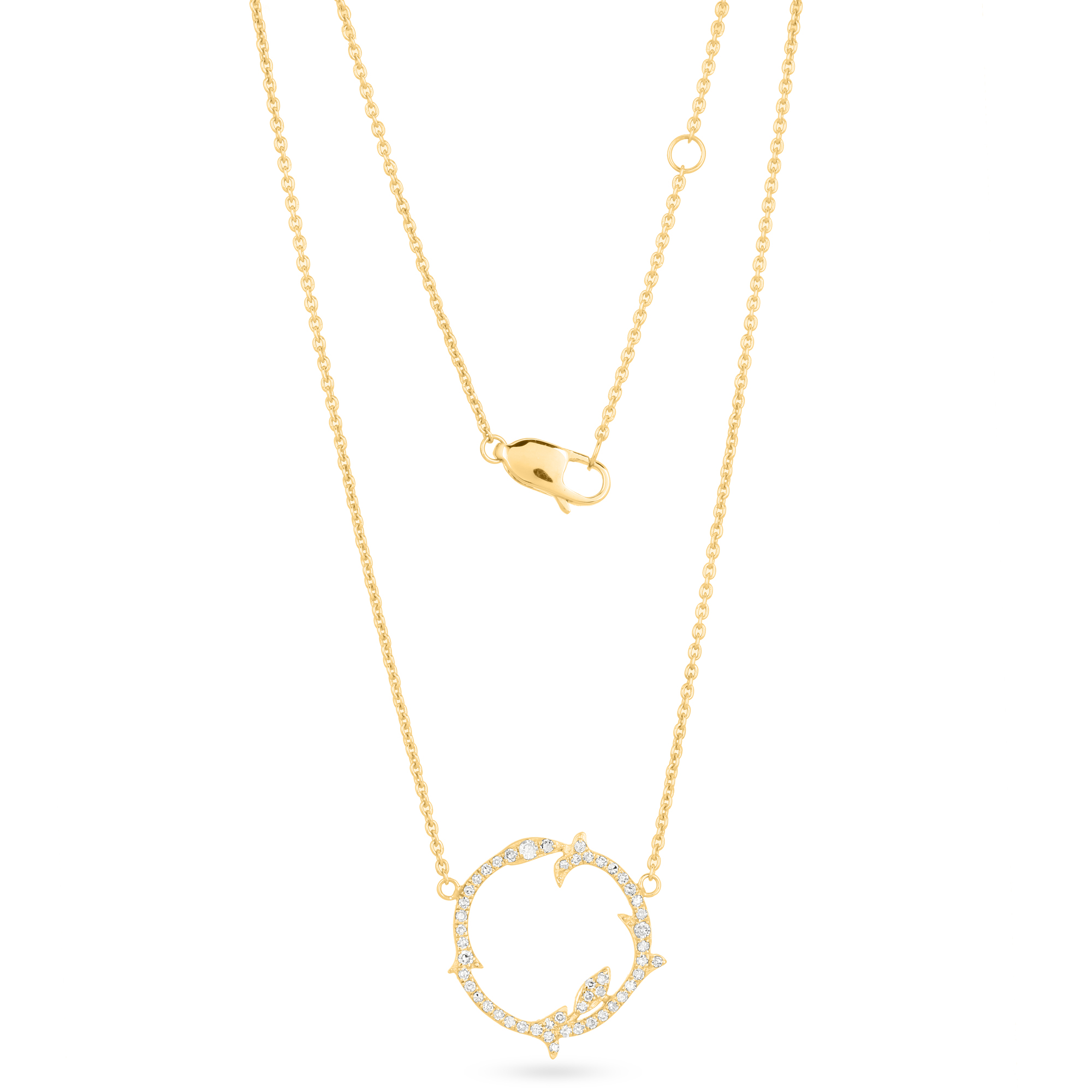 Yellow Gold Circle and leaf Diamond Pendant with Chain
