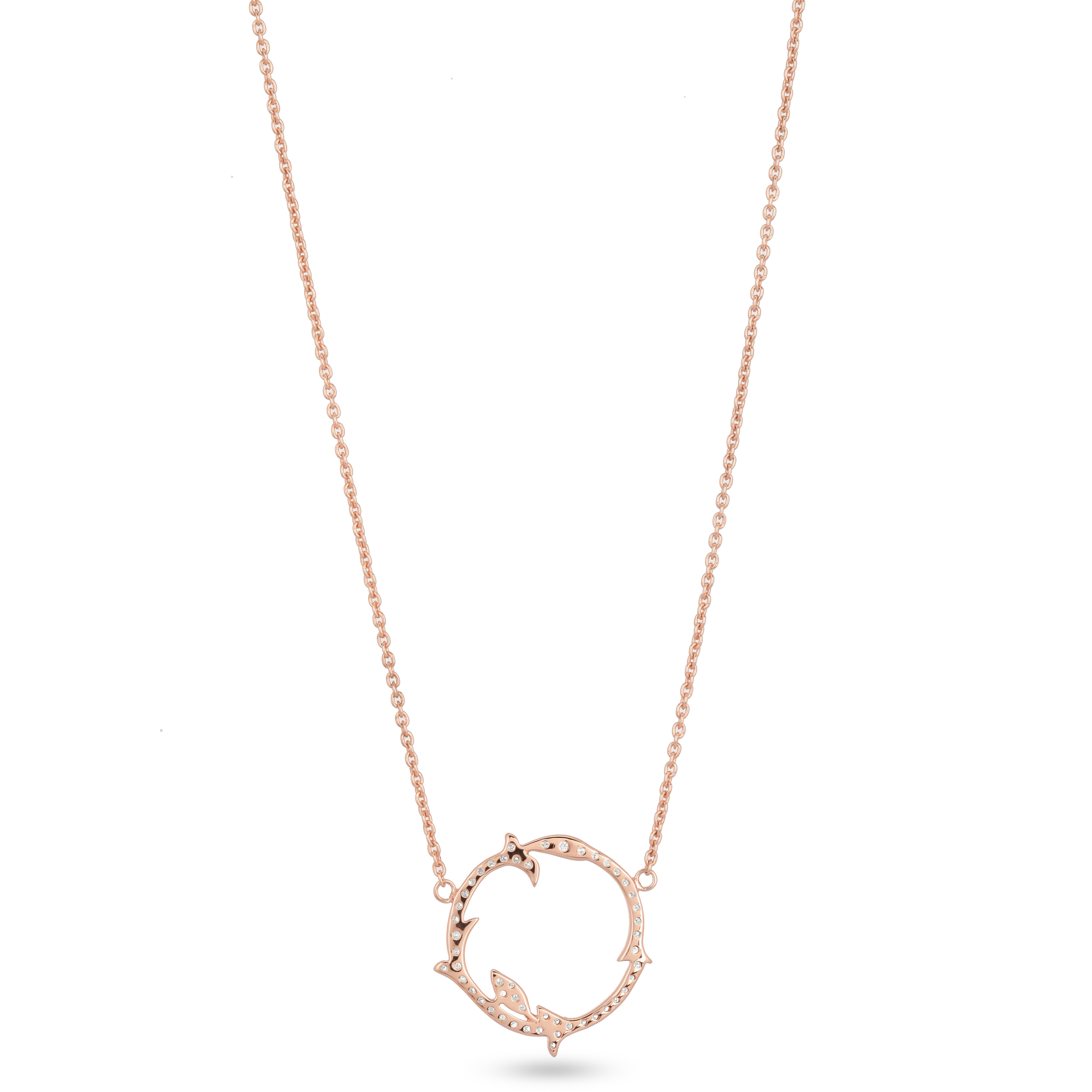 Rose Gold Circle and leaf Diamond Pendant with Chain