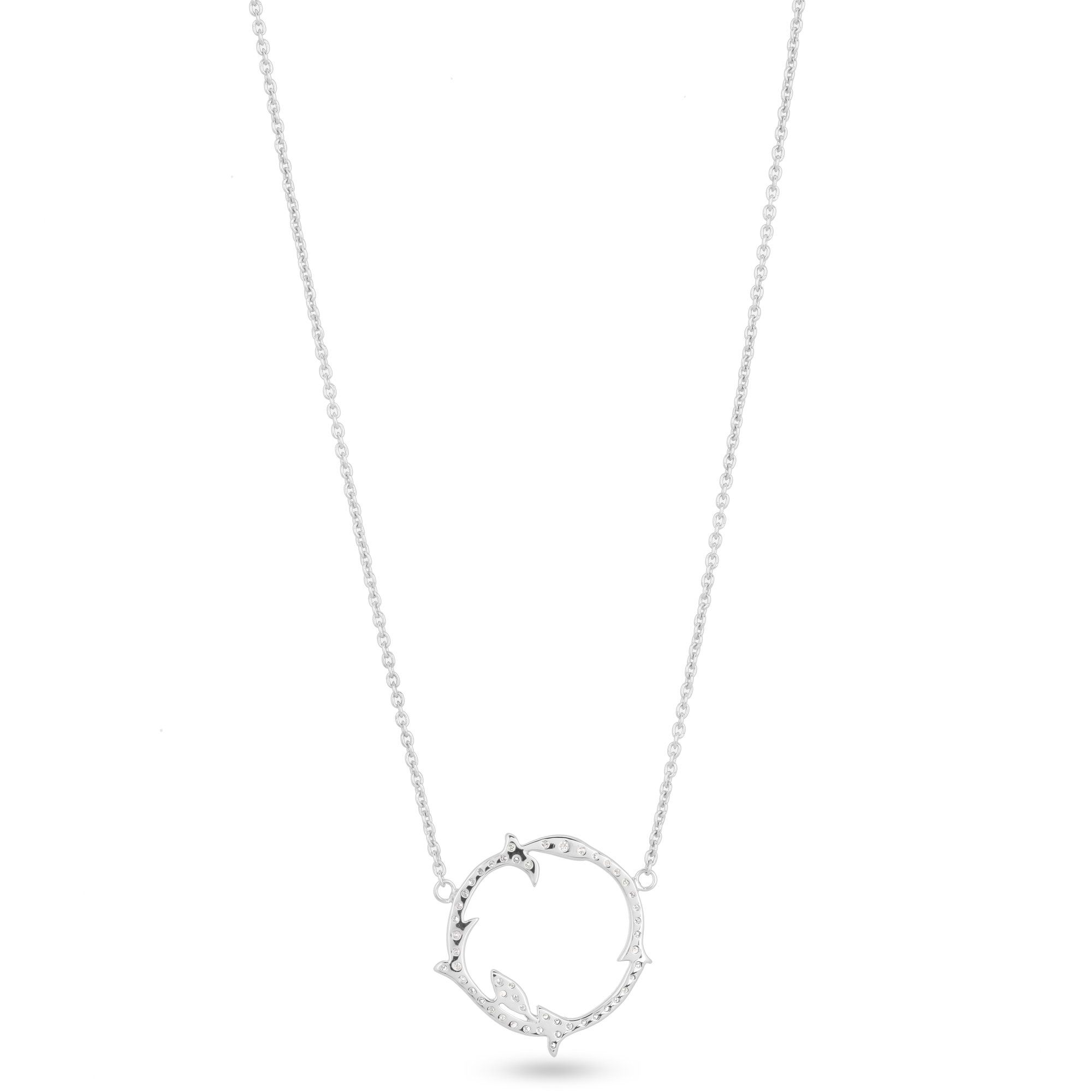 White Gold Circle and leaf Diamond Pendant with Chain