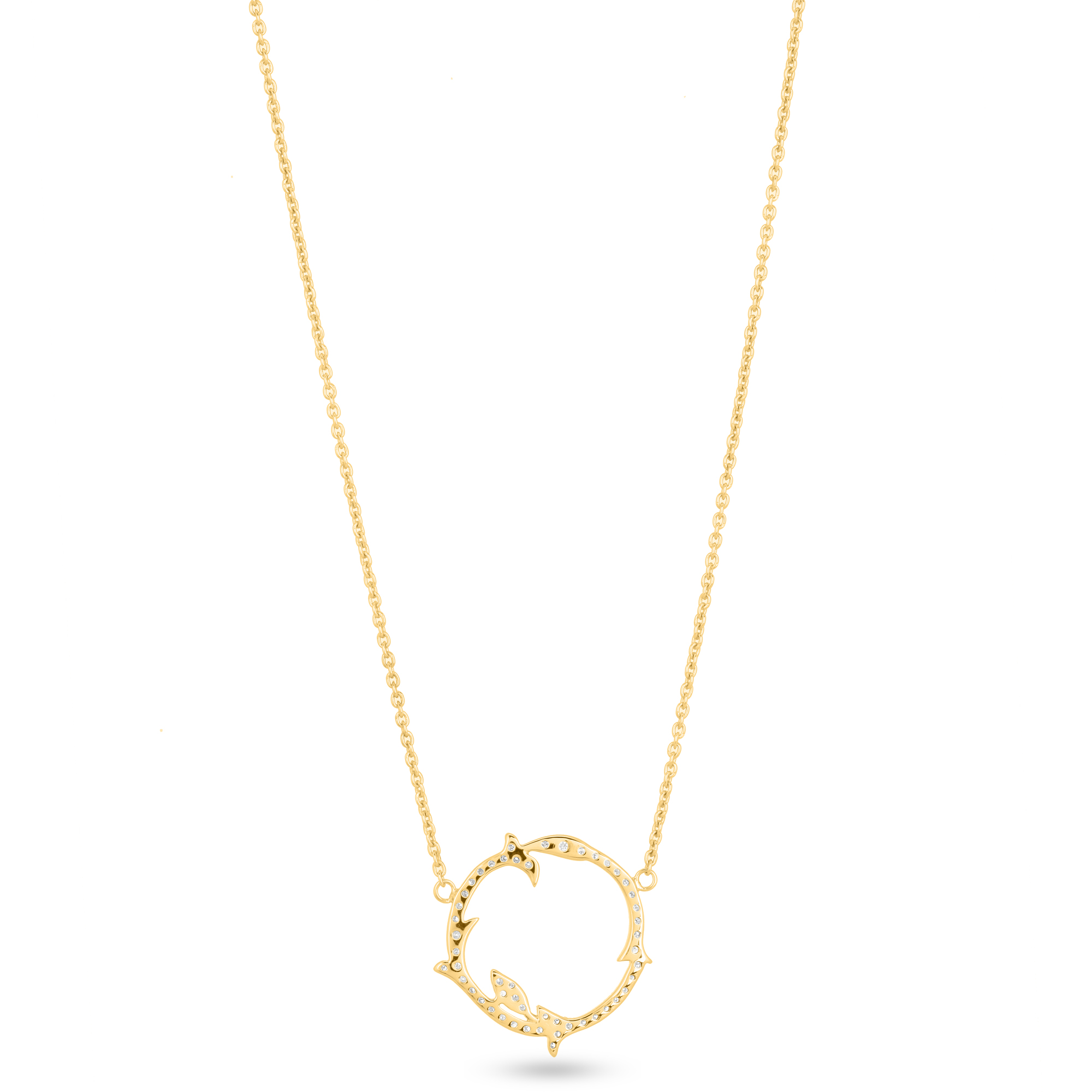 Yellow Gold Circle and leaf Diamond Pendant with Chain