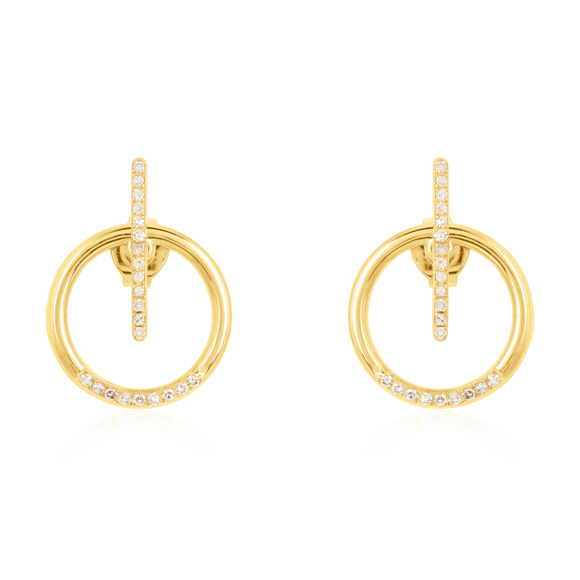 Yellow Gold Round and Bar Diamond Jacket Earring