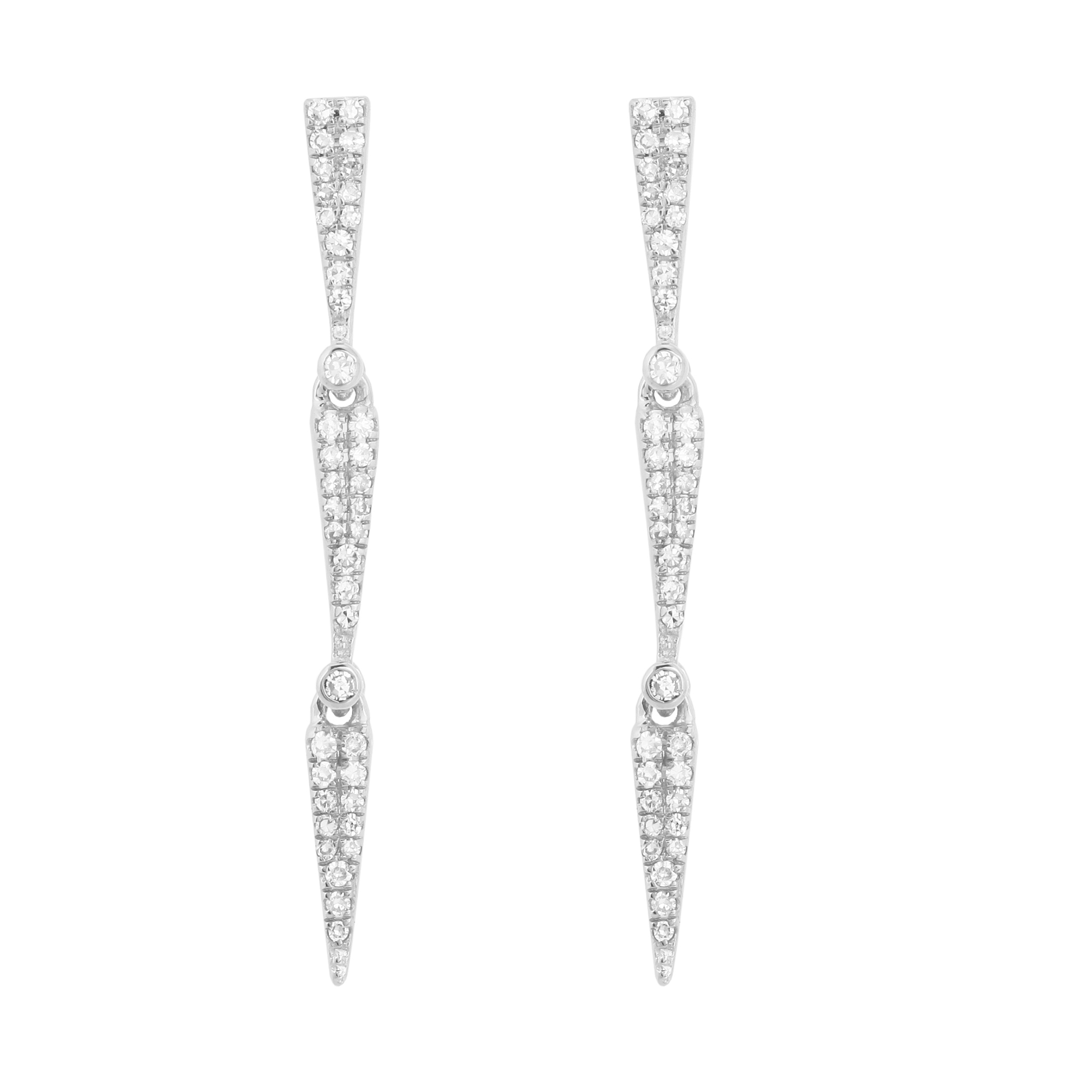 White Gold Diamond Trio Dangle Earrings