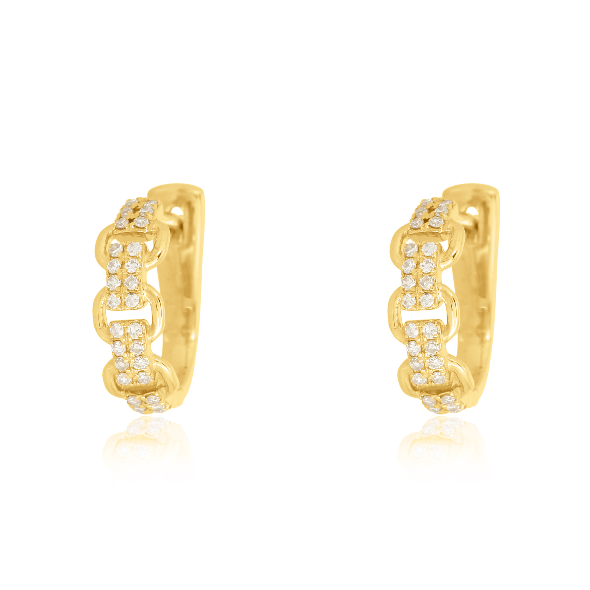 Yellow Gold Diamond Link Hoop Earrings