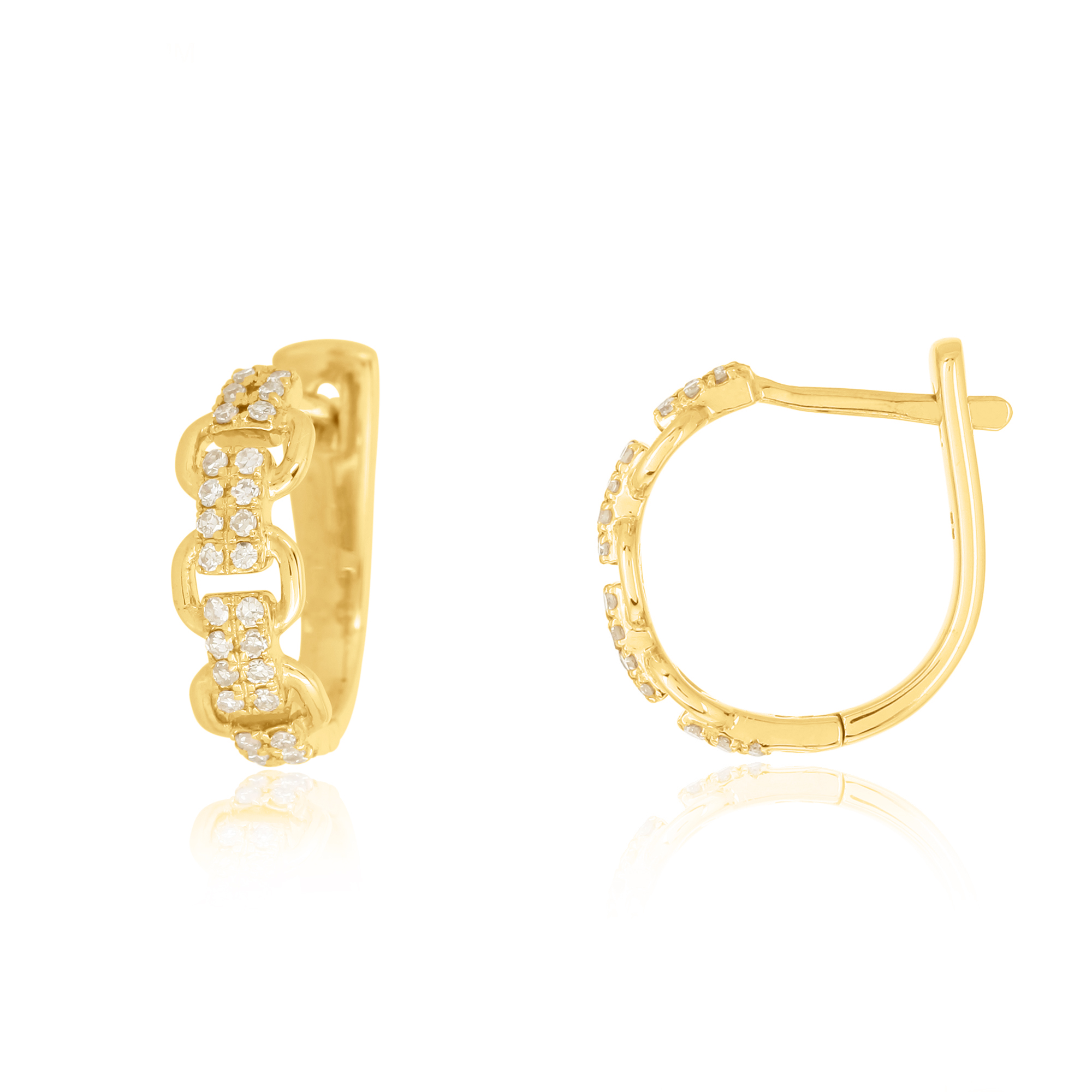 Yellow Gold Diamond Link Hoop Earrings
