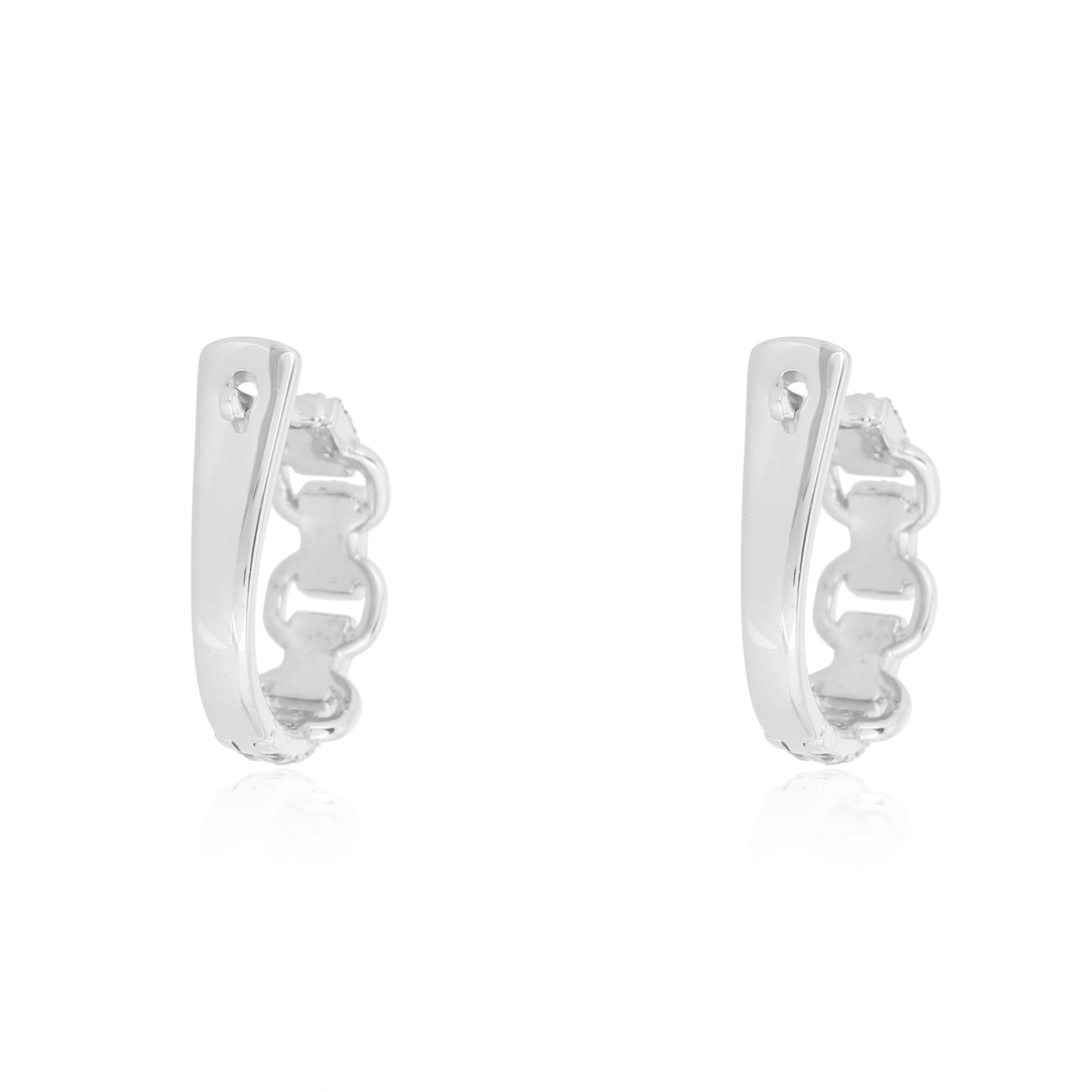 White Gold Diamond Link Hoop Earrings