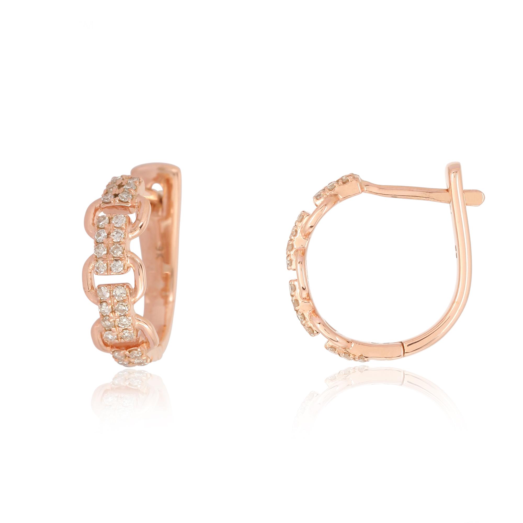 Rose Gold Diamond Link Hoop Earrings
